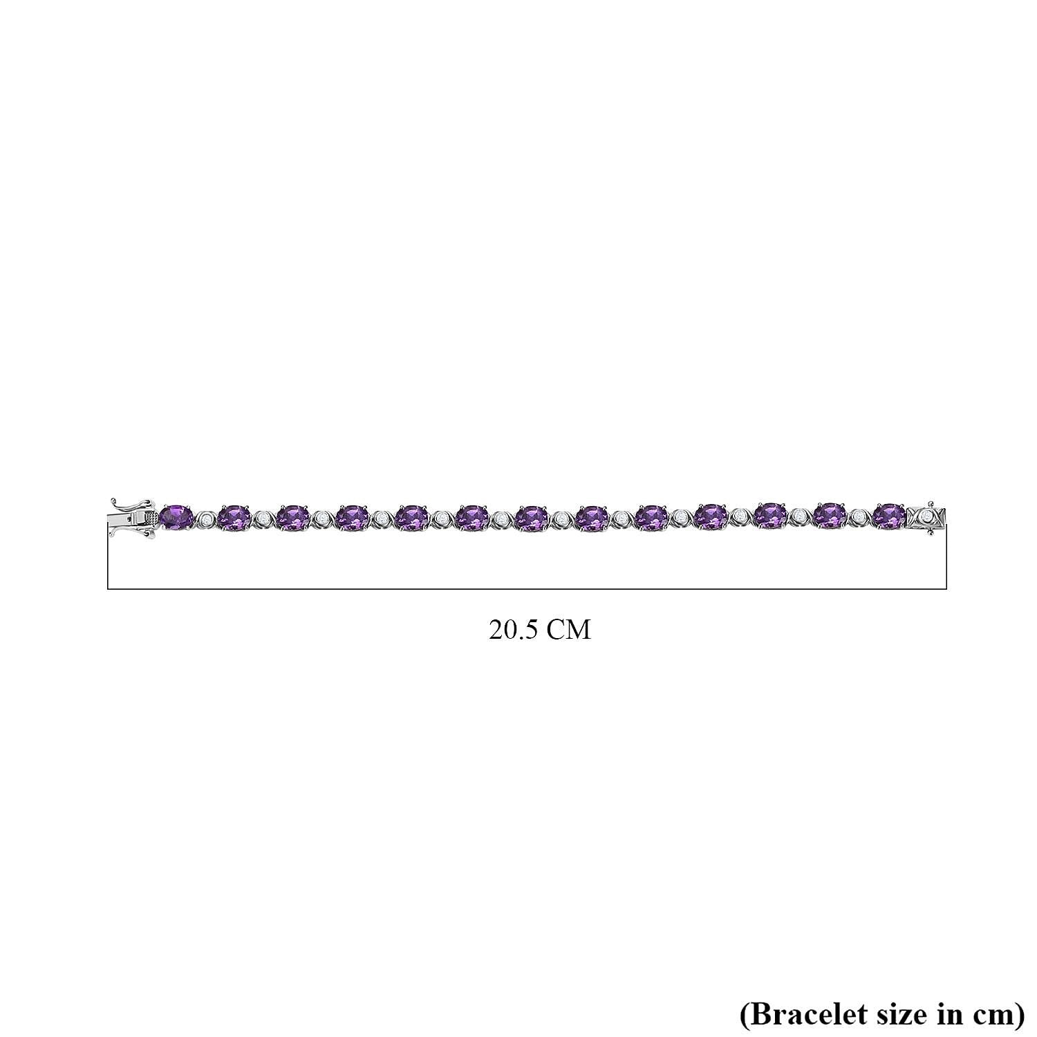 Moroccan Amethyst and Natural Zircon Tennis Bracelet (Size - 7.5) in Platinum Overlay Sterling Silver 16.80 Ct, Silver Wt. 14.10 Gms