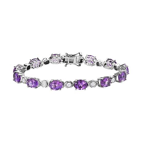 Moroccan Amethyst and Natural Zircon Tennis Bracelet (Size - 8) in Platinum Overlay Sterling Silver 16.20 Ct, Silver Wt. 13.30 Gms