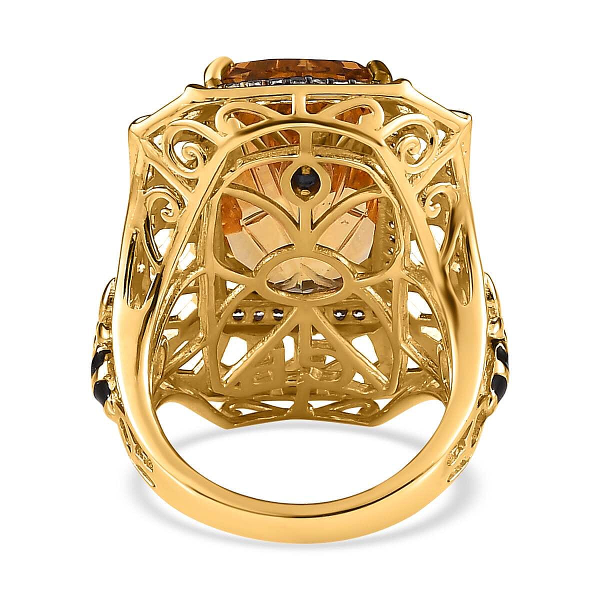 GP- Honeycomb Collection - (Fantasy Cut) Citrine and Natural Zircon Ring in 18K Vermeil Yellow Gold Plated Sterling Silver 11.60 Ct