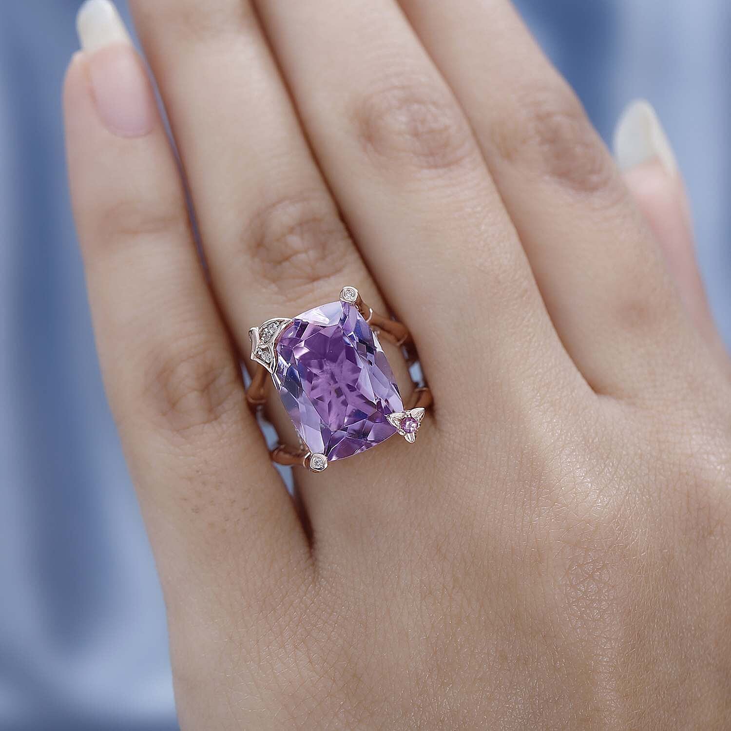 GP- Bamboo Collection - Pink Amethyst and Multi Gemstone Ring in 18K Vermeil Rose Gold Plated Sterling Silver 10.36 Ct