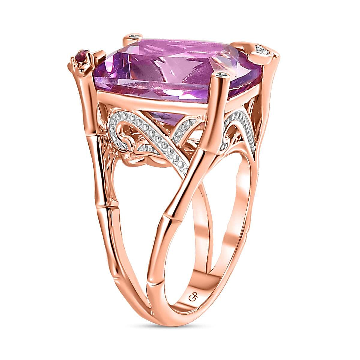 GP- Bamboo Collection - Pink Amethyst and Multi Gemstone Ring in 18K Vermeil Rose Gold Plated Sterling Silver 10.36 Ct