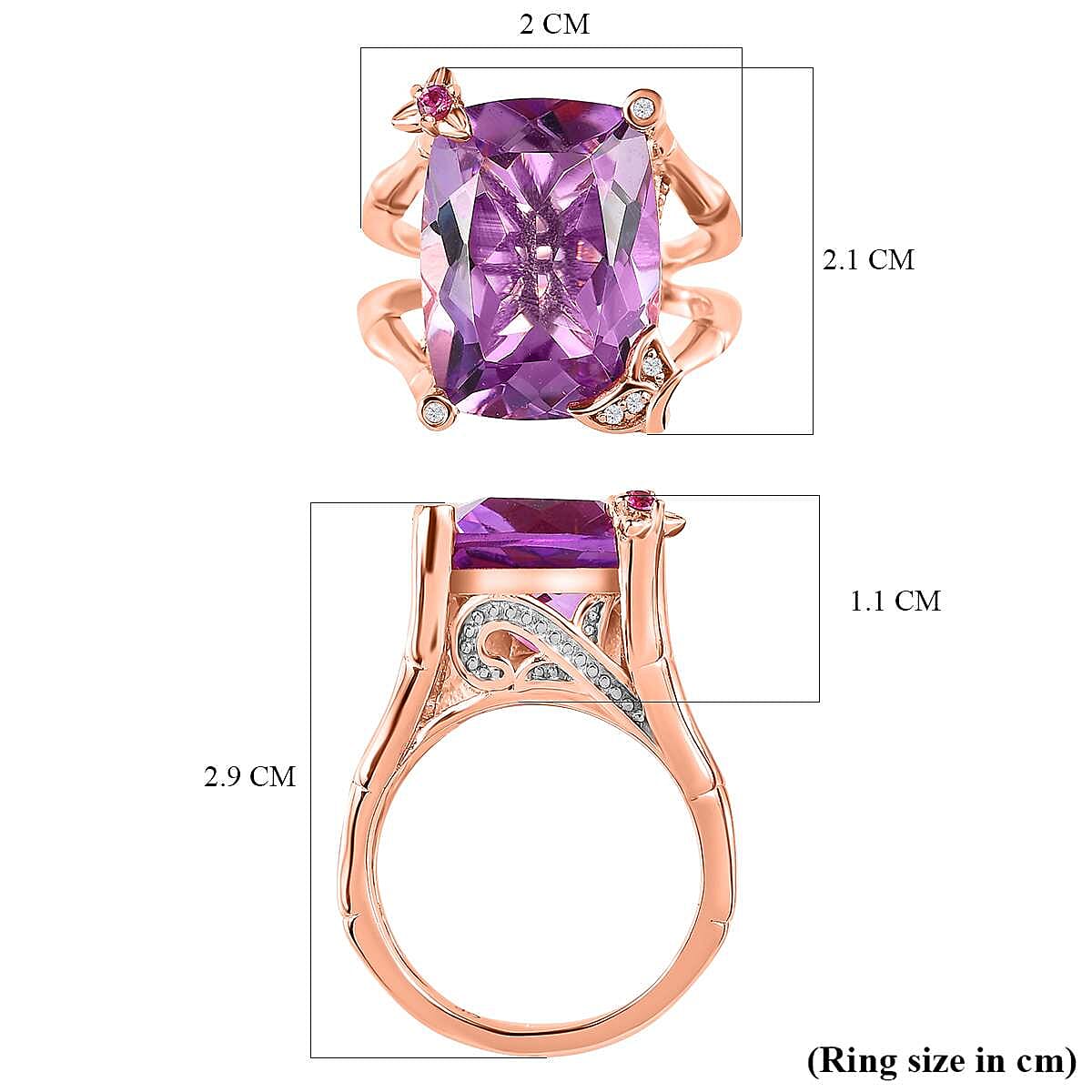 GP- Bamboo Collection - Pink Amethyst and Multi Gemstone Ring in 18K Vermeil Rose Gold Plated Sterling Silver 10.36 Ct