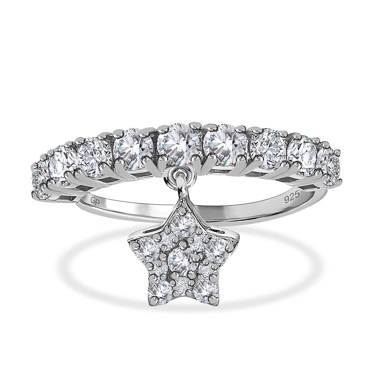 GP- Celestial Dream Collection - Moissanite Ring in Platinum Overlay Sterling Silver