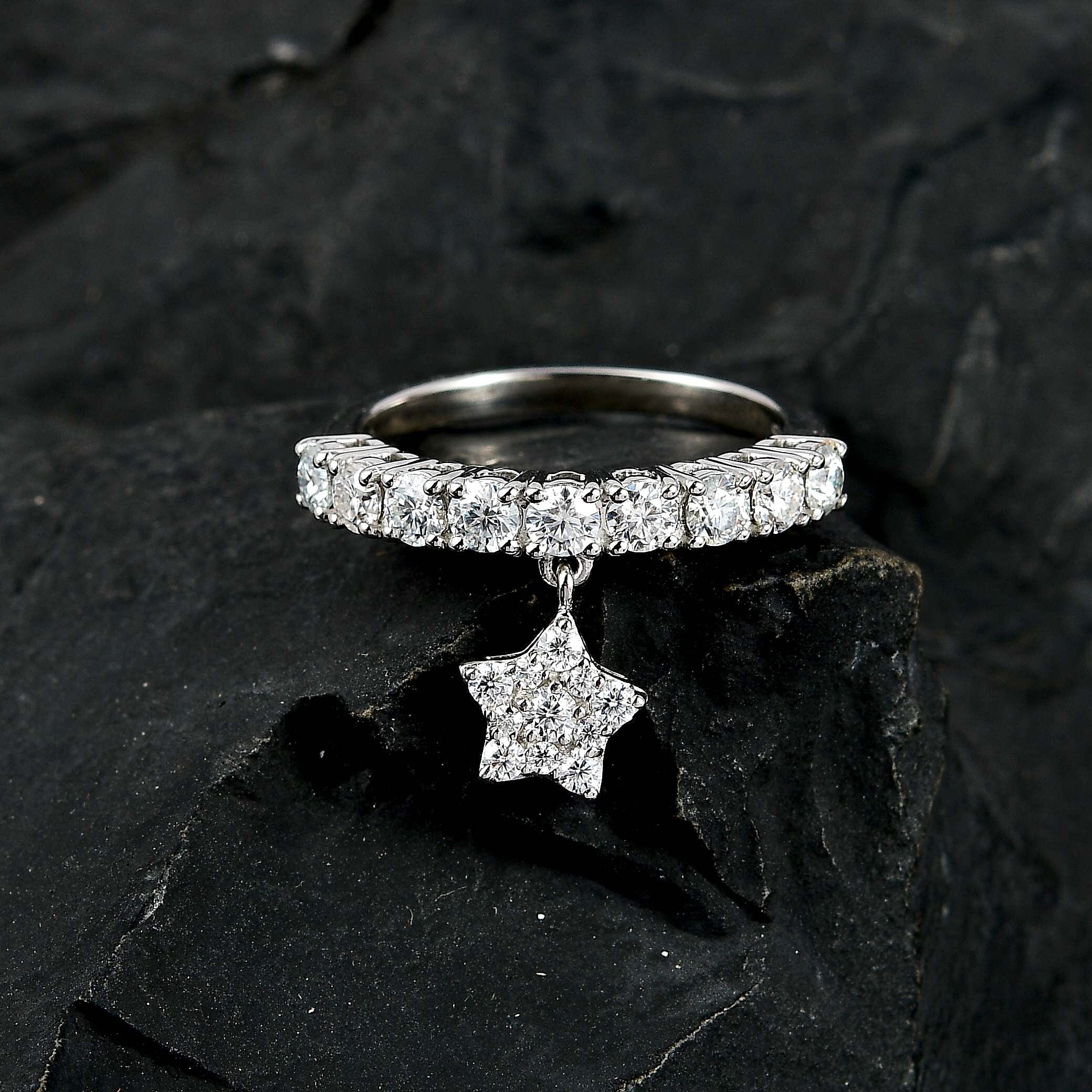 GP- Celestial Dream Collection - Moissanite Ring in Platinum Overlay Sterling Silver