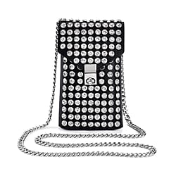 Crystal Studded Leatherette Crossbody Bag With Chain Shoulder Strap - Champagne