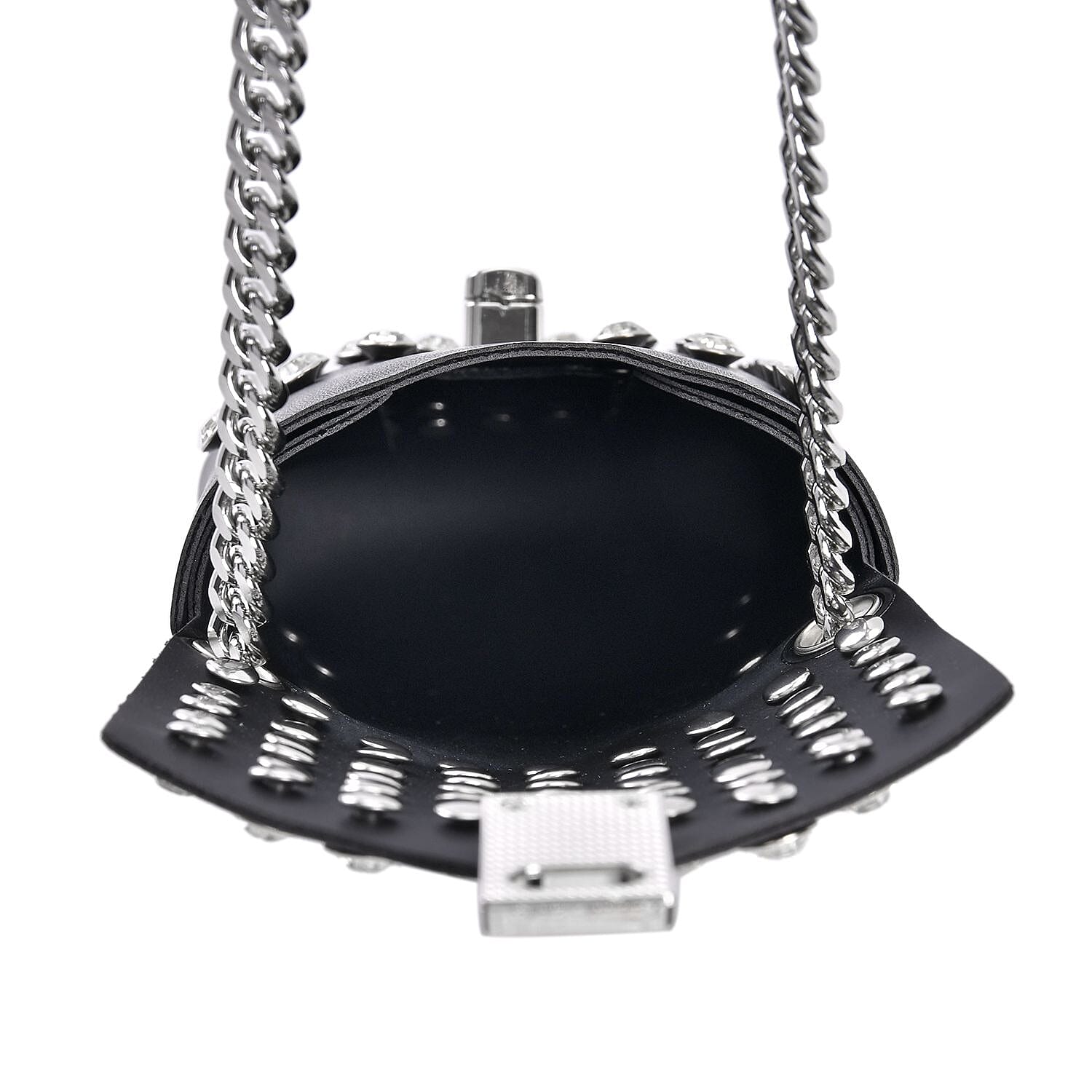 Crystal Studded Leatherette Crossbody Bag With Chain Shoulder Strap - White