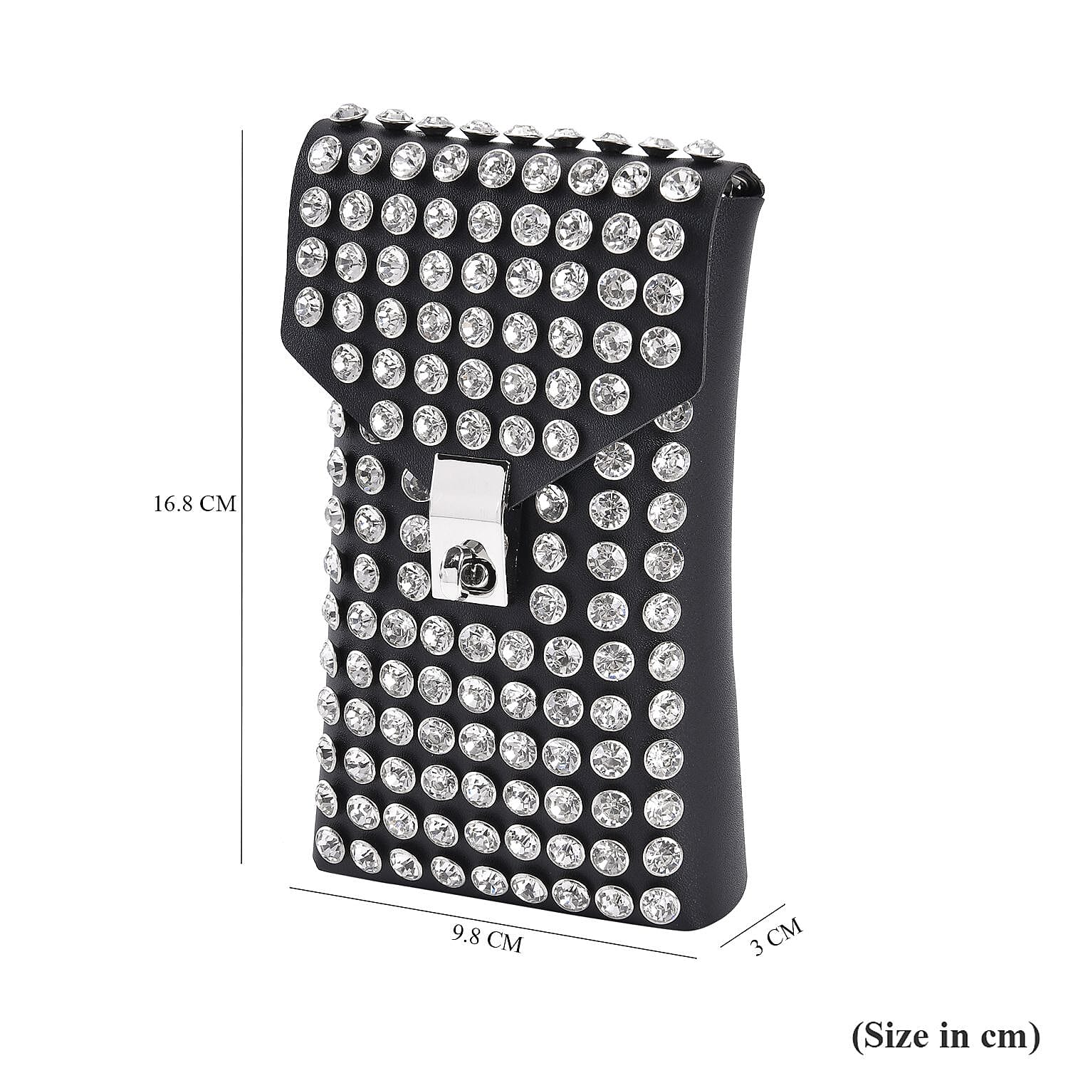 Crystal Studded Leatherette Crossbody Bag With Chain Shoulder Strap - White