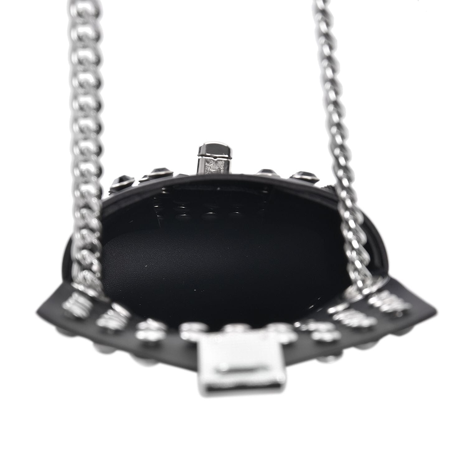Crystal Studded Leatherette Crossbody Bag With Chain Shoulder Strap - Black