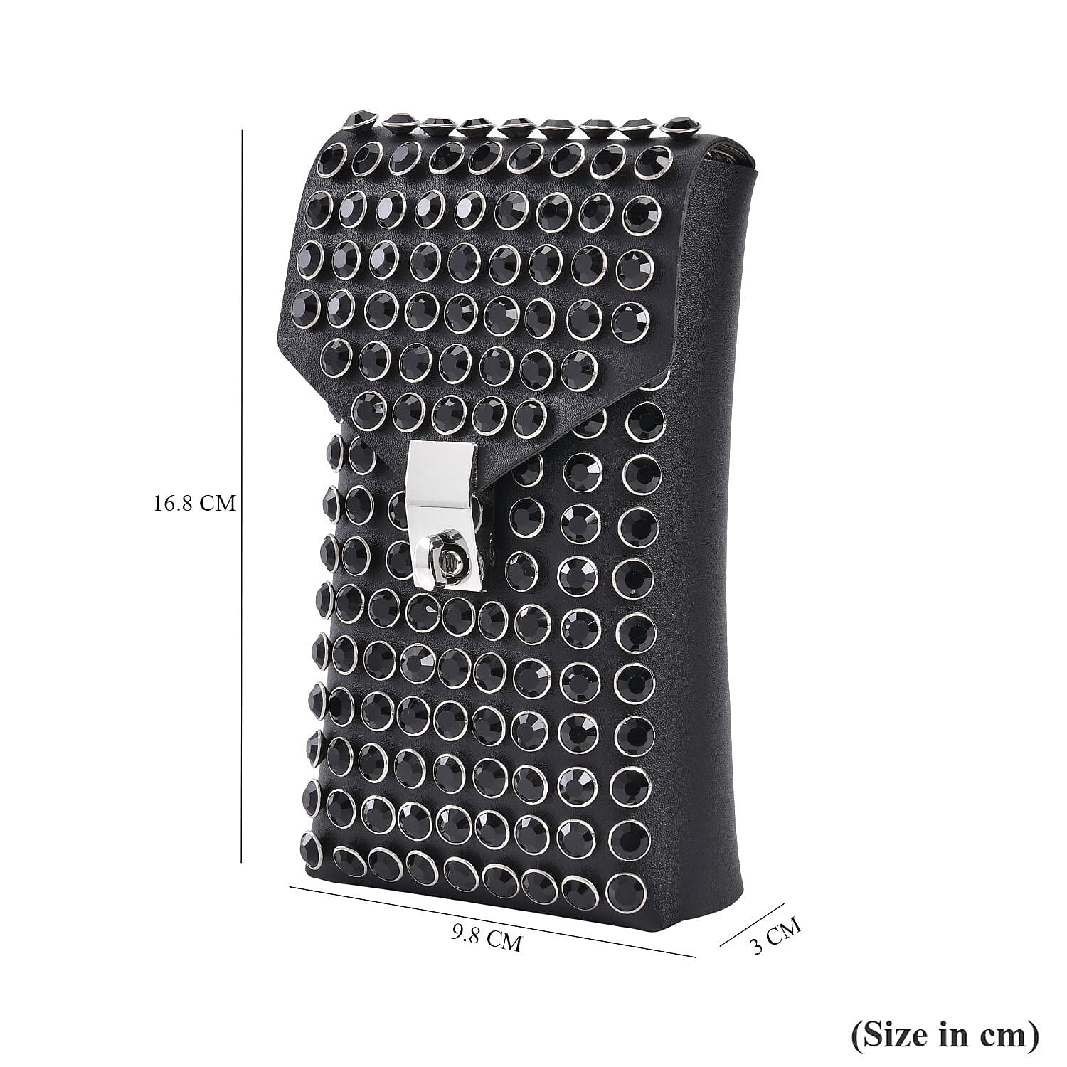 Crystal Studded Leatherette Crossbody Bag With Chain Shoulder Strap - Black