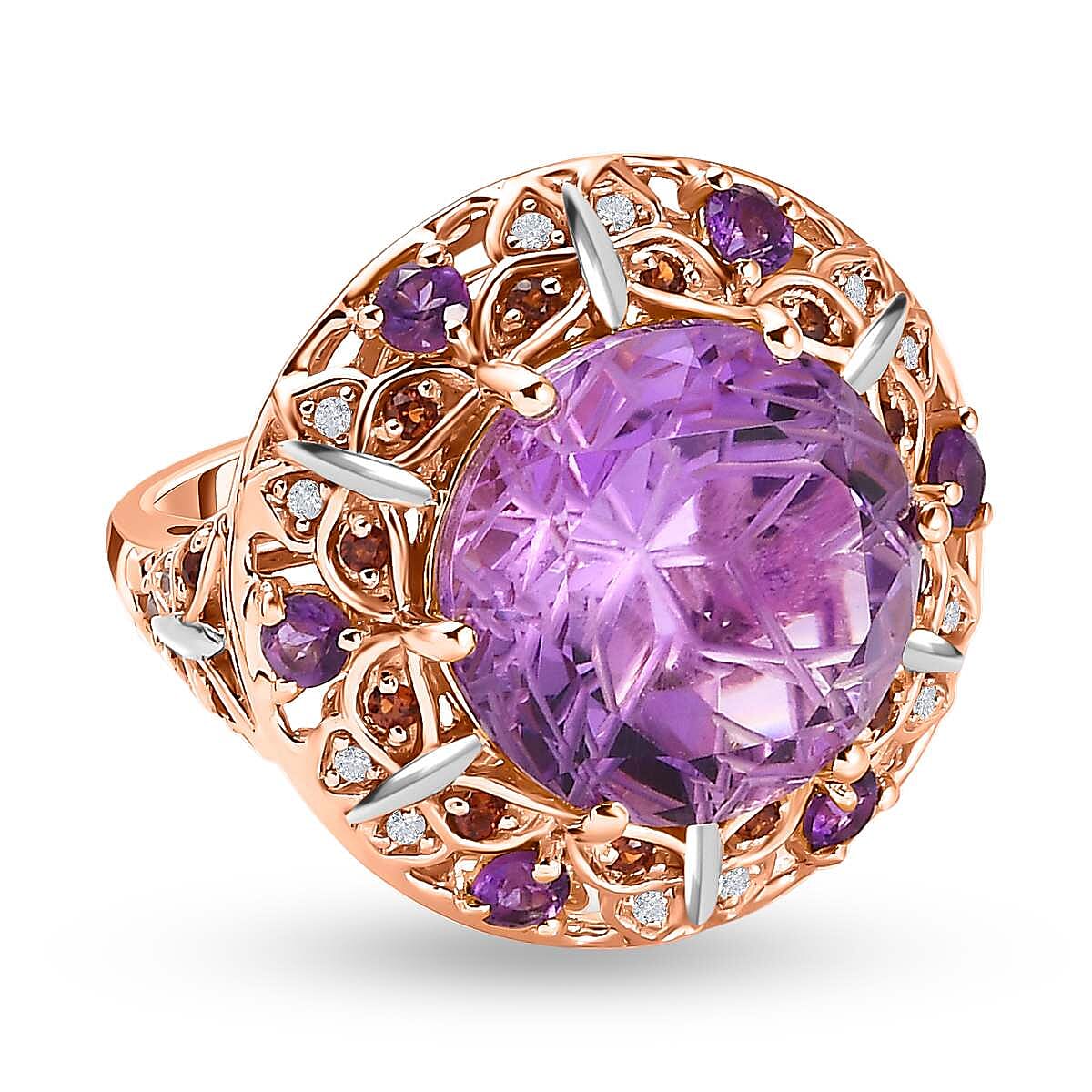GP Italian Garden Collection - (Lotus Cut) Ultimate Rose De France Amethyst and Multi Gemstone Ring in 18K Vermeil Rose Gold Plated Sterling Silver 9.00 Ct
