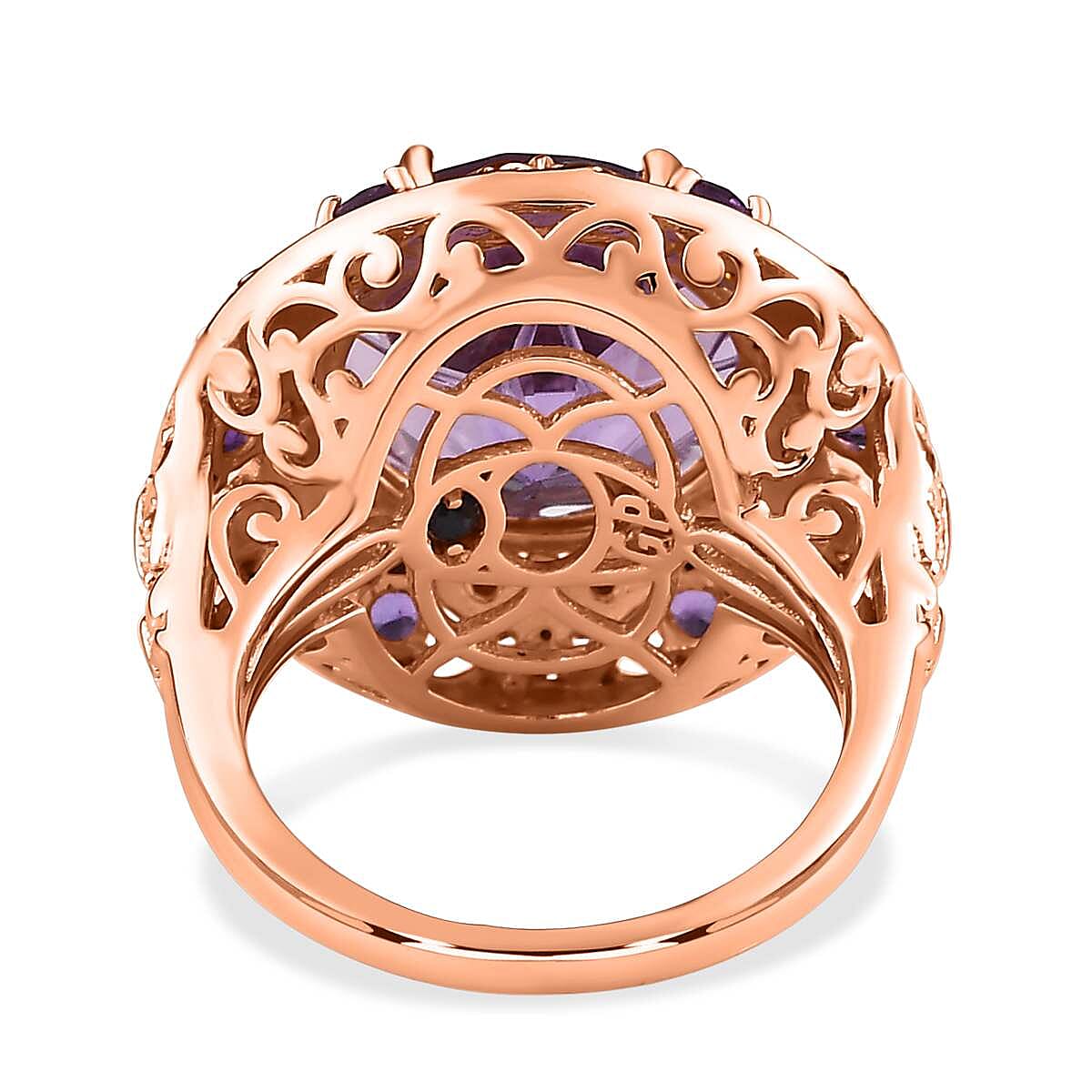 GP Italian Garden Collection - (Lotus Cut) Ultimate Rose De France Amethyst and Multi Gemstone Ring in 18K Vermeil Rose Gold Plated Sterling Silver 9.00 Ct