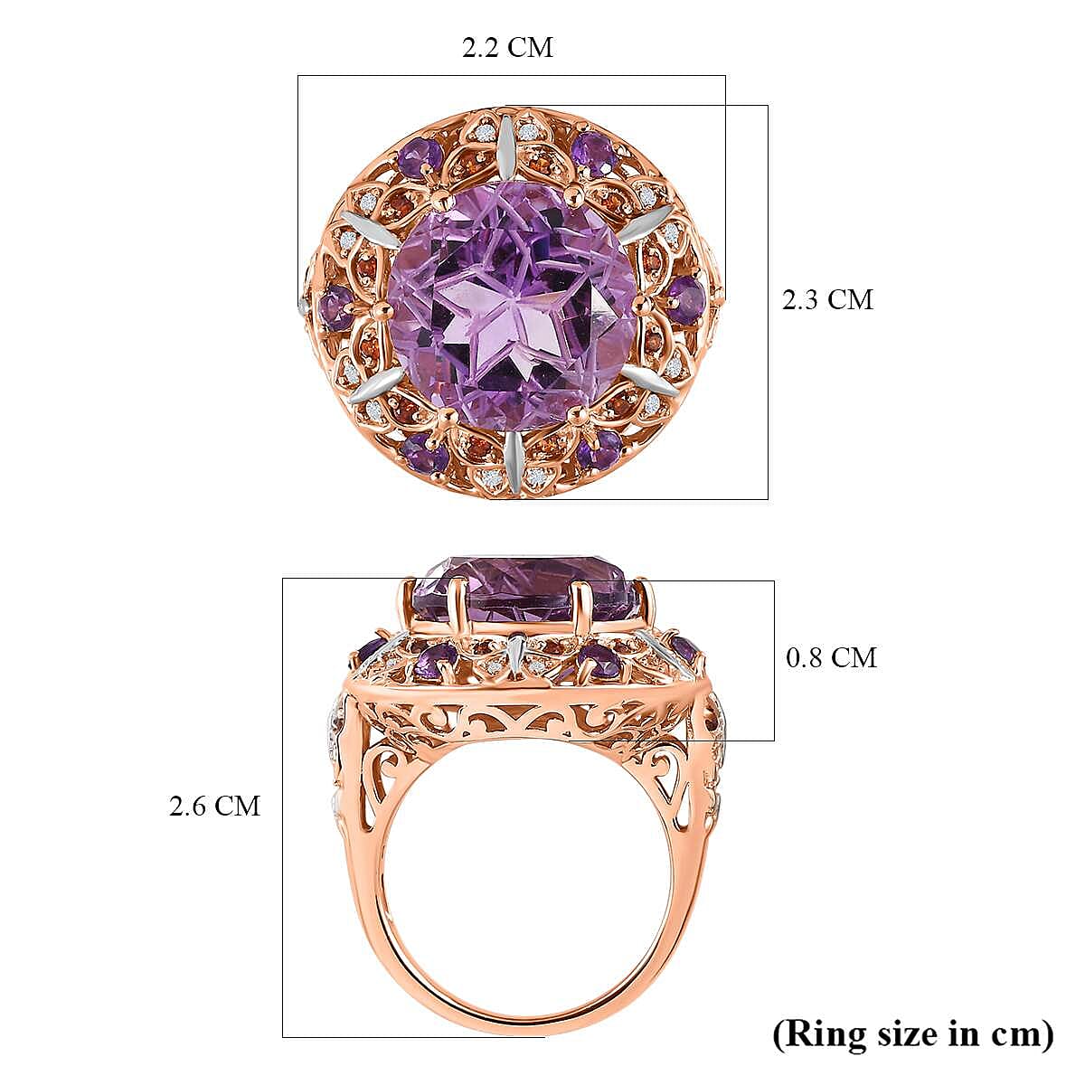 GP Italian Garden Collection - (Lotus Cut) Ultimate Rose De France Amethyst and Multi Gemstone Ring in 18K Vermeil Rose Gold Plated Sterling Silver 9.00 Ct