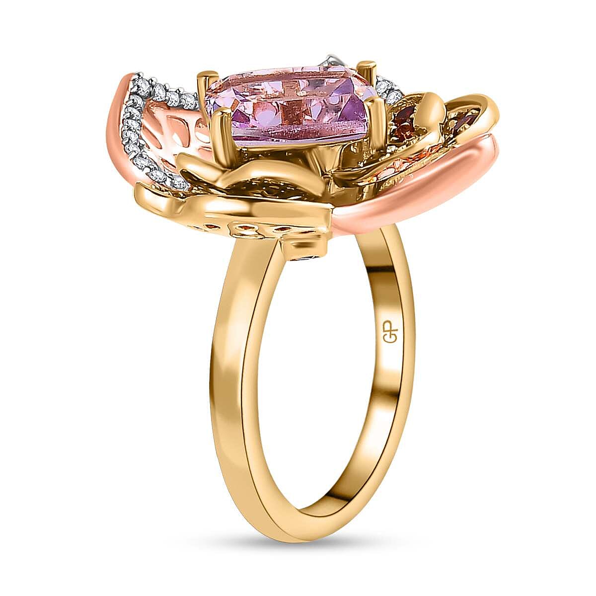 GP- Italian Garden Collection - Ultimate Rose De France Amethyst and Multi Gemstone Cluster Ring in 18K Yellow Gold Vermeil & Platinum Plated Sterling Silver 3.52 Ct