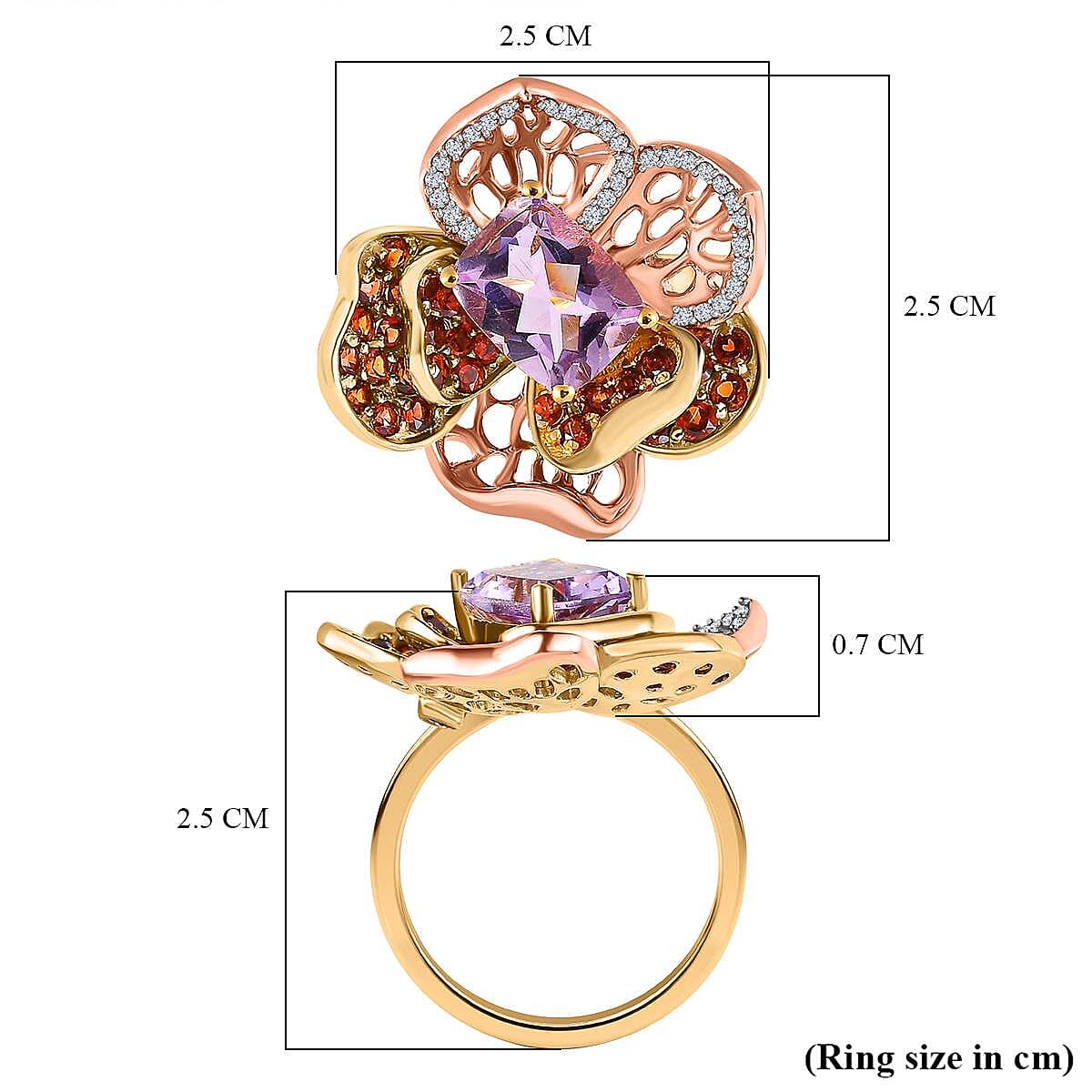 GP- Italian Garden Collection - Ultimate Rose De France Amethyst and Multi Gemstone Cluster Ring in 18K Yellow Gold Vermeil & Platinum Plated Sterling Silver 3.52 Ct