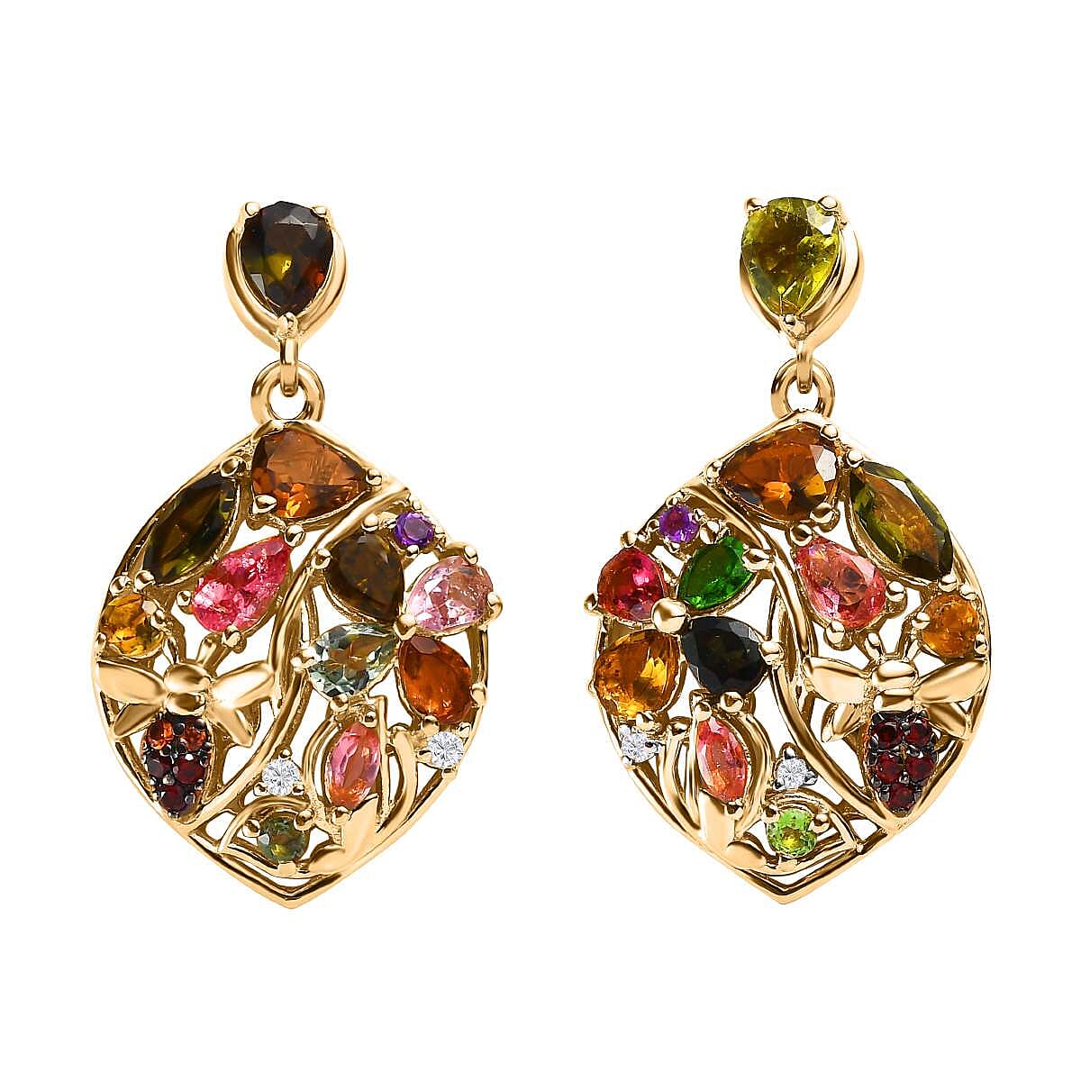 GP- Italian Garden Collection - Multi-Tourmaline Earrings in 18K Vermeil Yellow Gold Plated Sterling Silver 3.86 Ct