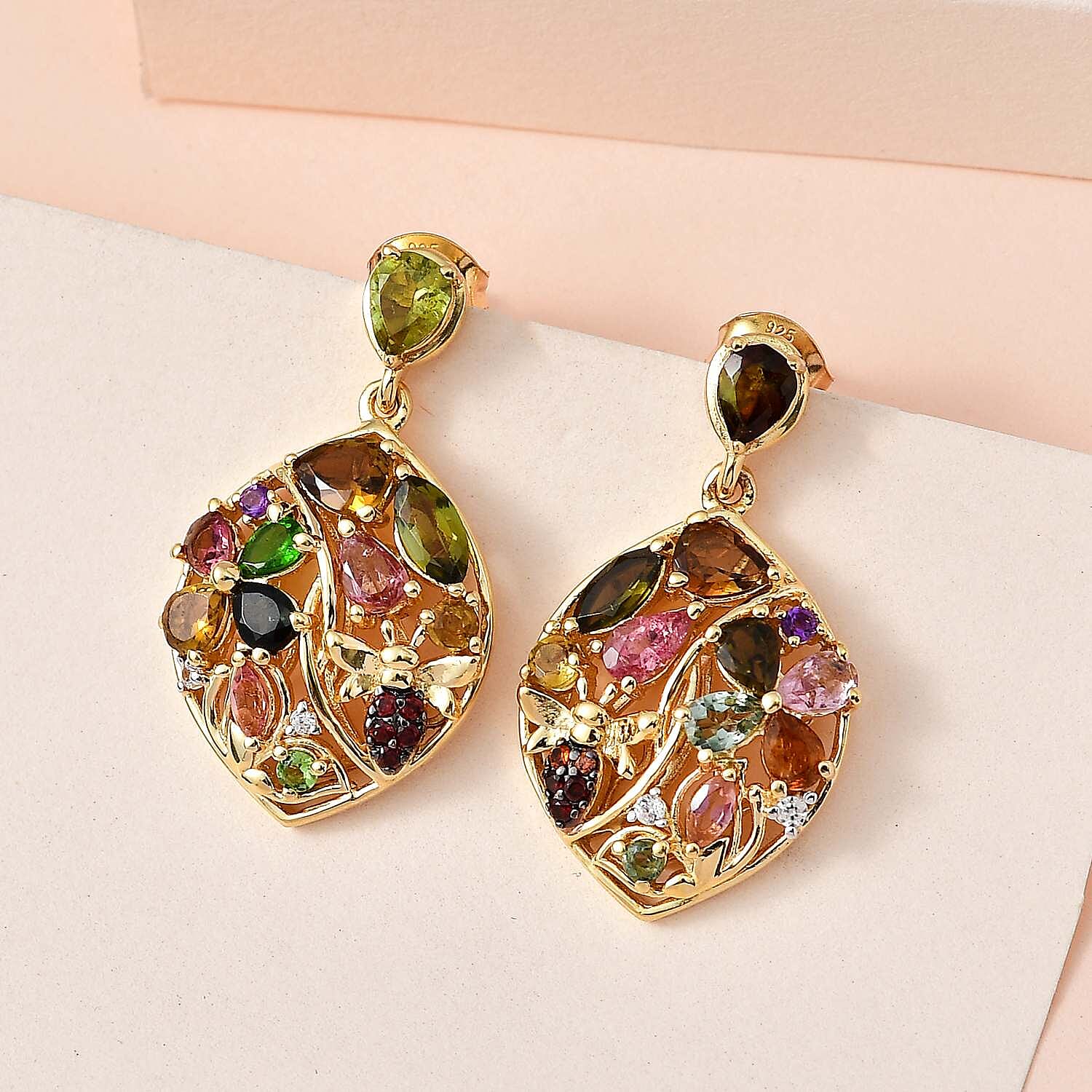 GP- Italian Garden Collection - Multi-Tourmaline Earrings in 18K Vermeil Yellow Gold Plated Sterling Silver 3.86 Ct