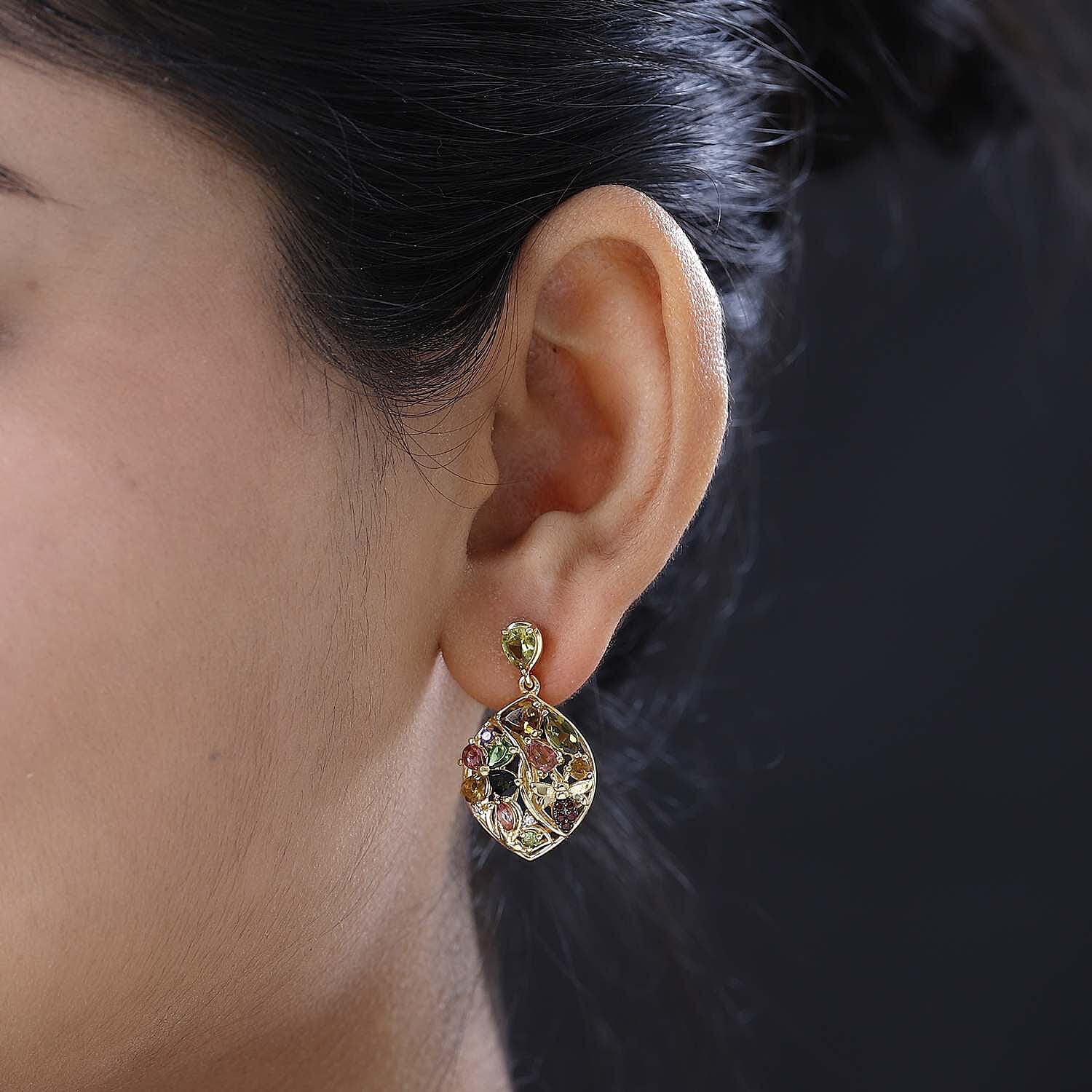 GP- Italian Garden Collection - Multi-Tourmaline Earrings in 18K Vermeil Yellow Gold Plated Sterling Silver 3.86 Ct