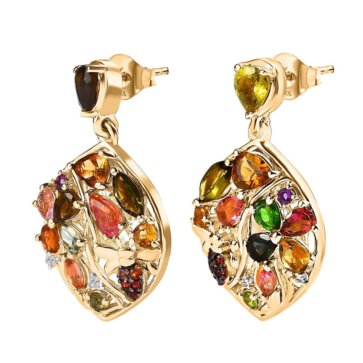 GP- Italian Garden Collection - Multi-Tourmaline Earrings in 18K Vermeil Yellow Gold Plated Sterling Silver 3.86 Ct