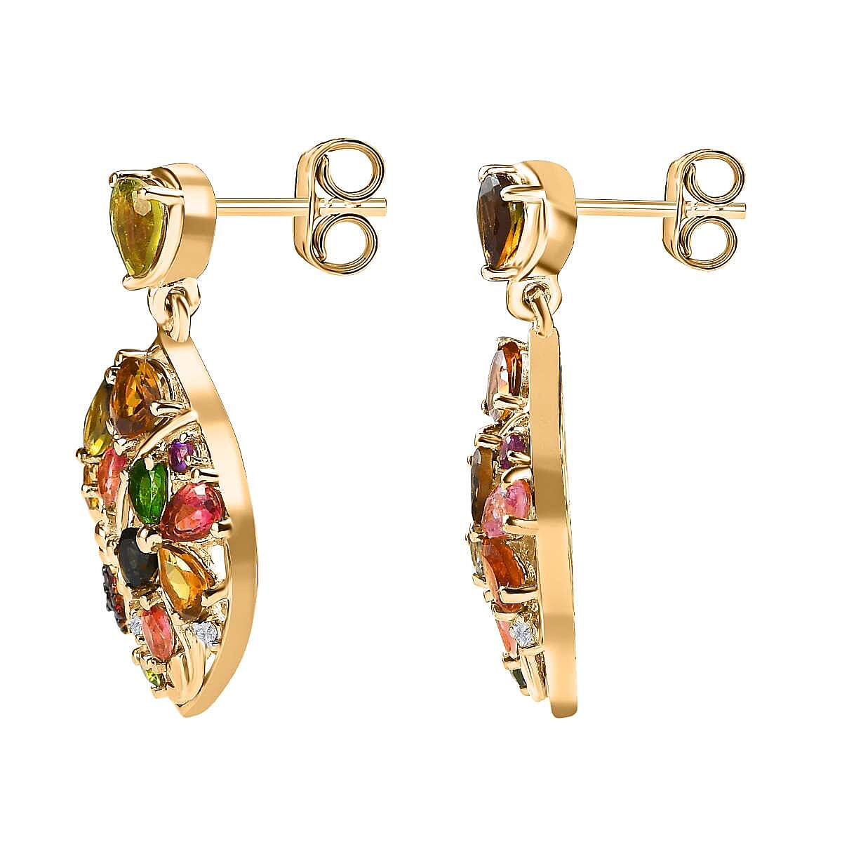 GP- Italian Garden Collection - Multi-Tourmaline Earrings in 18K Vermeil Yellow Gold Plated Sterling Silver 3.86 Ct