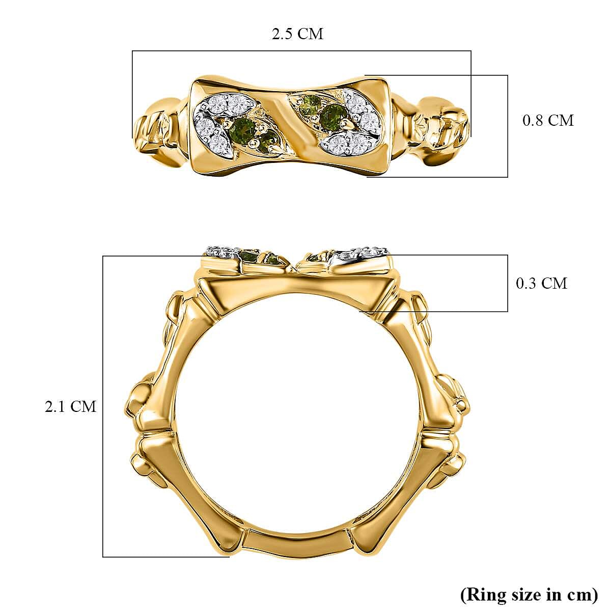 GP- Bamboo Collection - Natural Chrome Diopside and Natural Zircon Ring in 18K Vermeil Yellow Gold Plated Sterling Silver