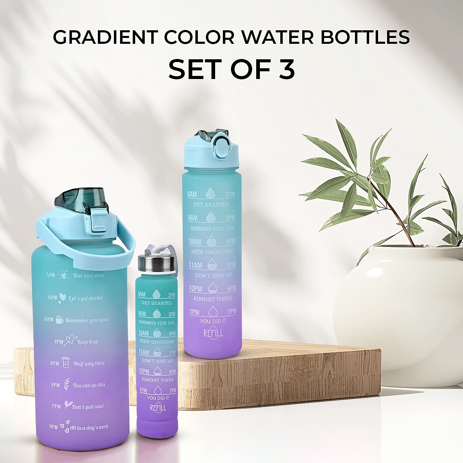 Closeout Deal - Set of 3 Sport Water Bottles with Gradient Colour Design - Black