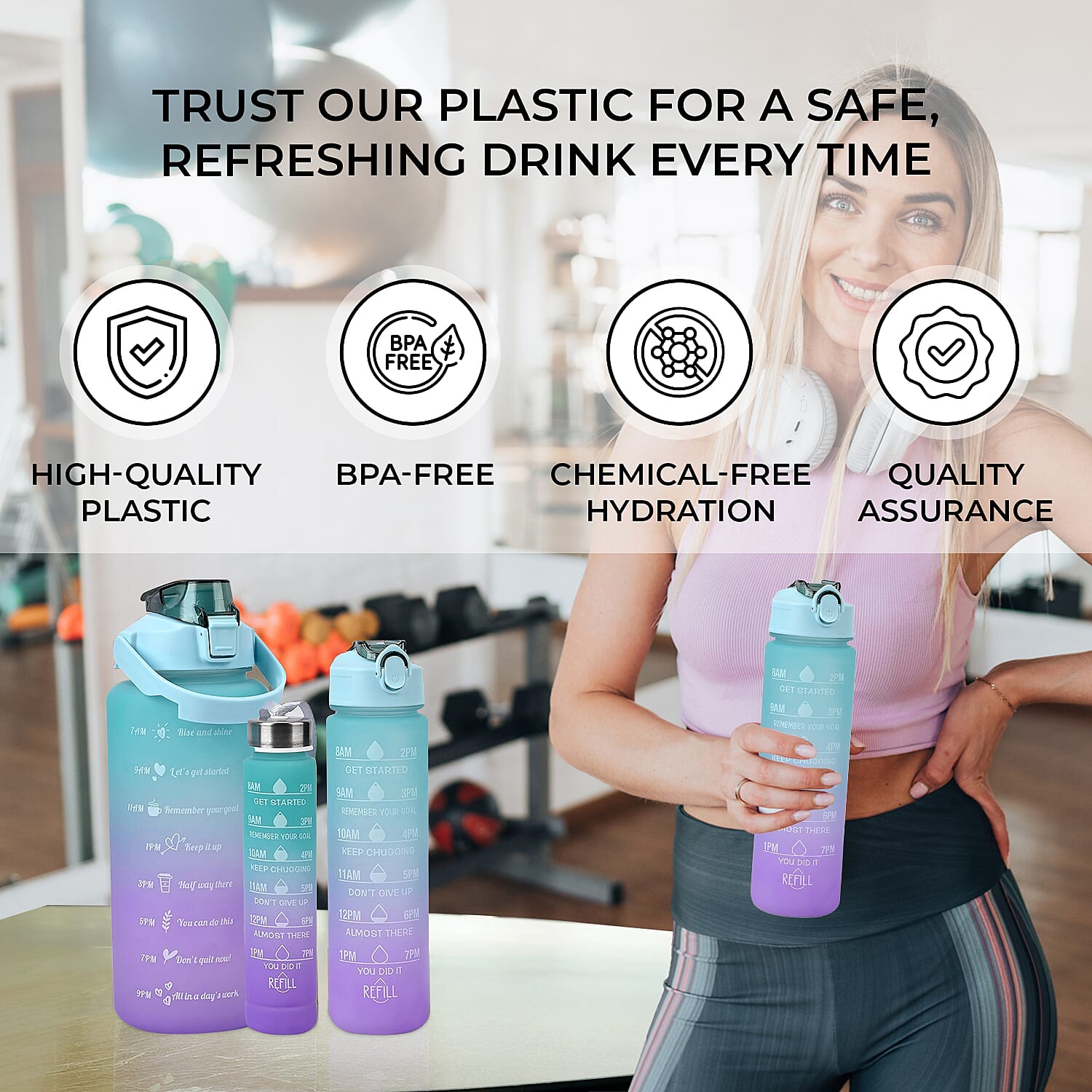 Closeout Deal - Set of 3 Sport Water Bottles with Gradient Colour Design - Black