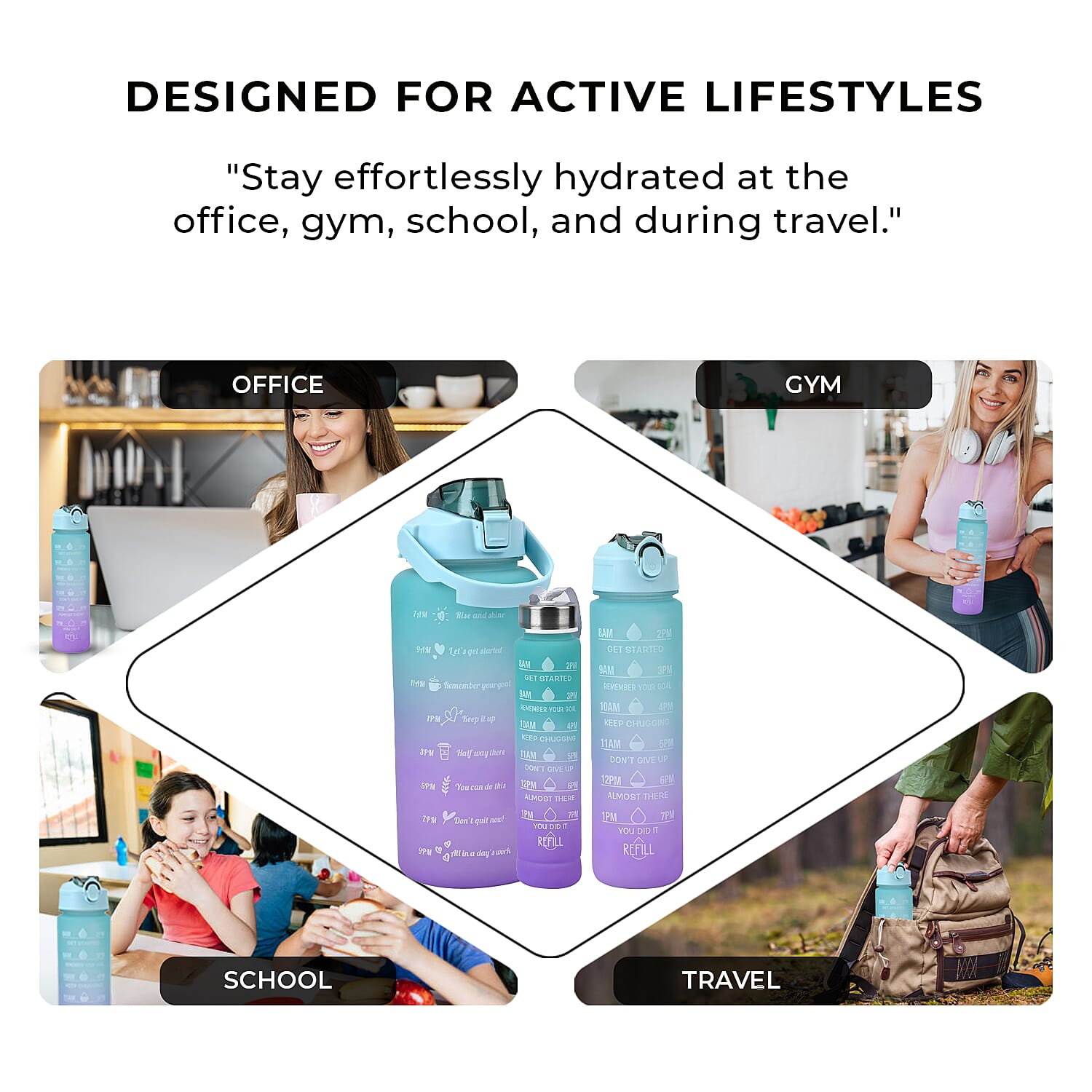 Closeout Deal - Set of 3 Sport Water Bottles with Gradient Colour Design - Black