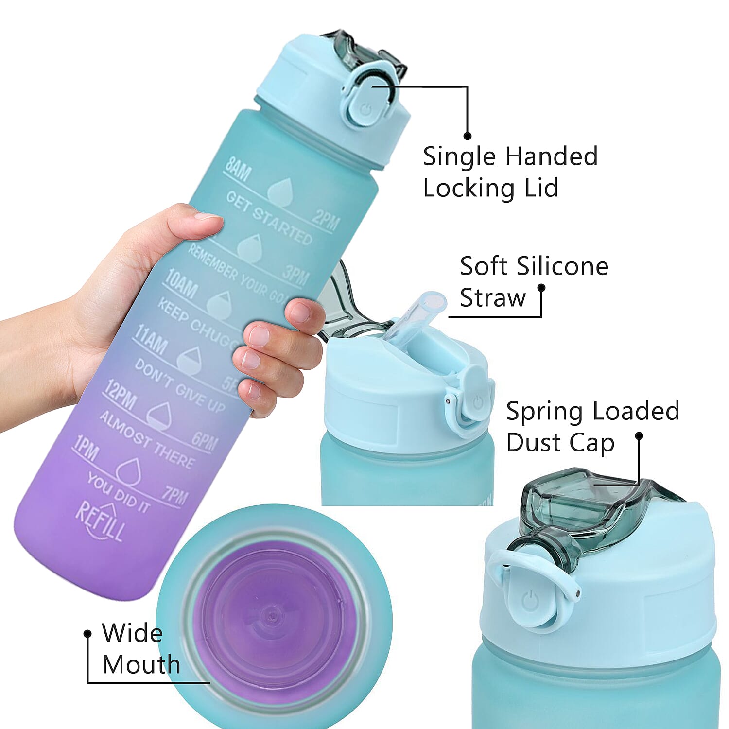 Closeout Deal - Set of 3 Sport Water Bottles with Gradient Colour Design - Black