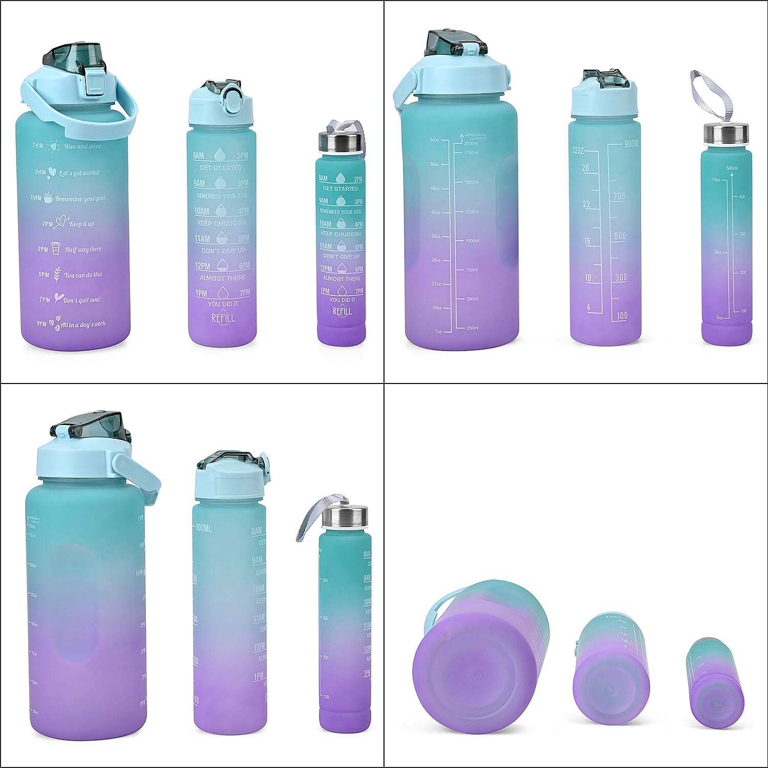 Closeout Deal - Set of 3 Sport Water Bottles with Gradient Colour Design - Black