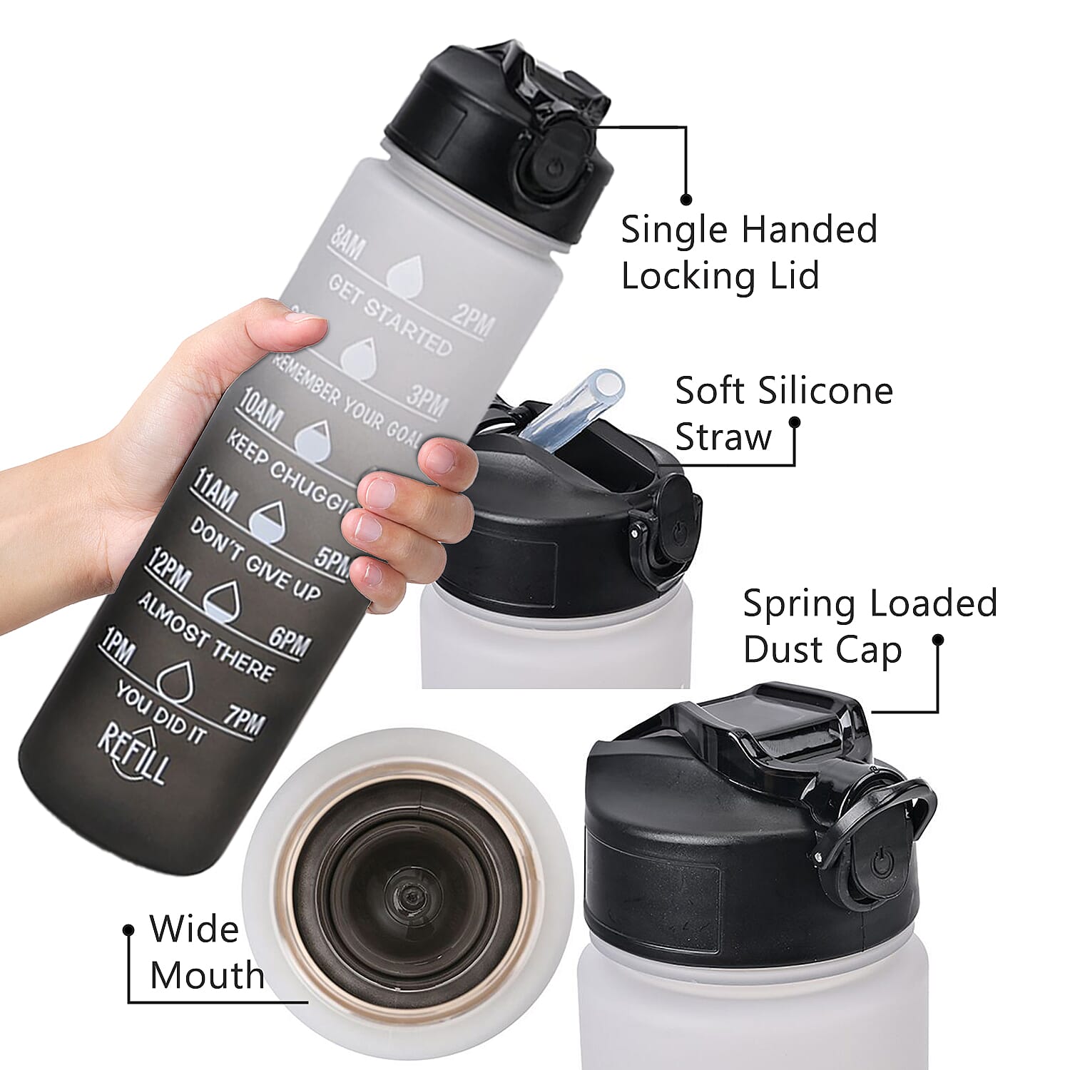 Closeout Deal - Set of 3 Sport Water Bottles with Gradient Colour Design - Black