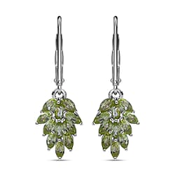 Hebei Peridot Dangle Earrings in Platinum Overlay Sterling Silver 2.00 Ct