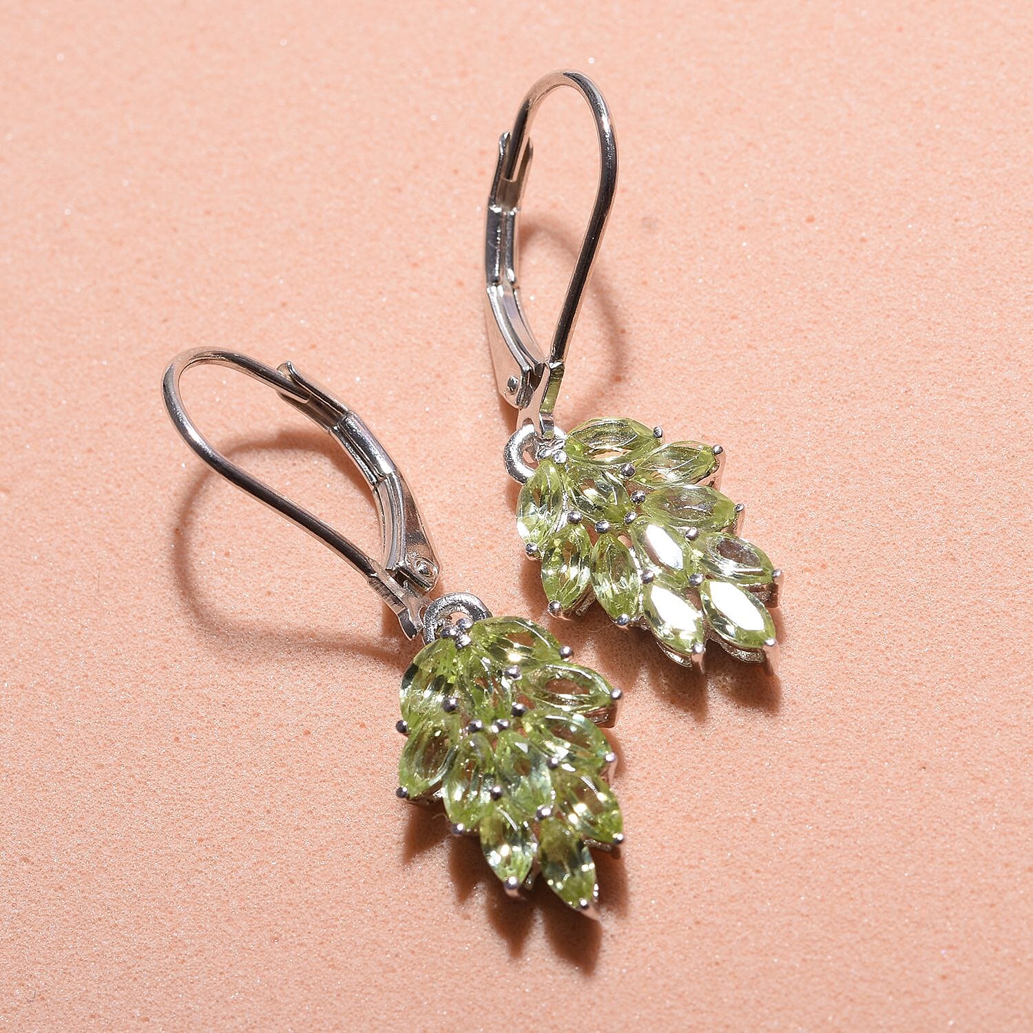 Hebei Peridot Dangle Earrings in Platinum Overlay Sterling Silver 2.00 Ct