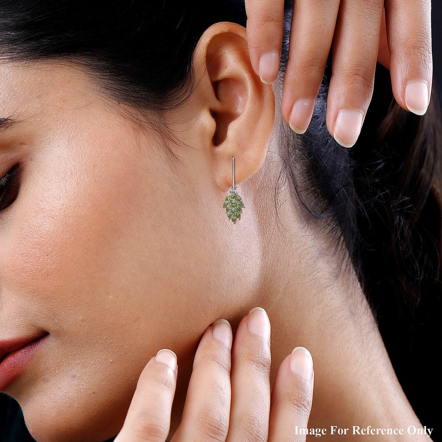 Hebei Peridot Dangle Earrings in Platinum Overlay Sterling Silver 2.00 Ct