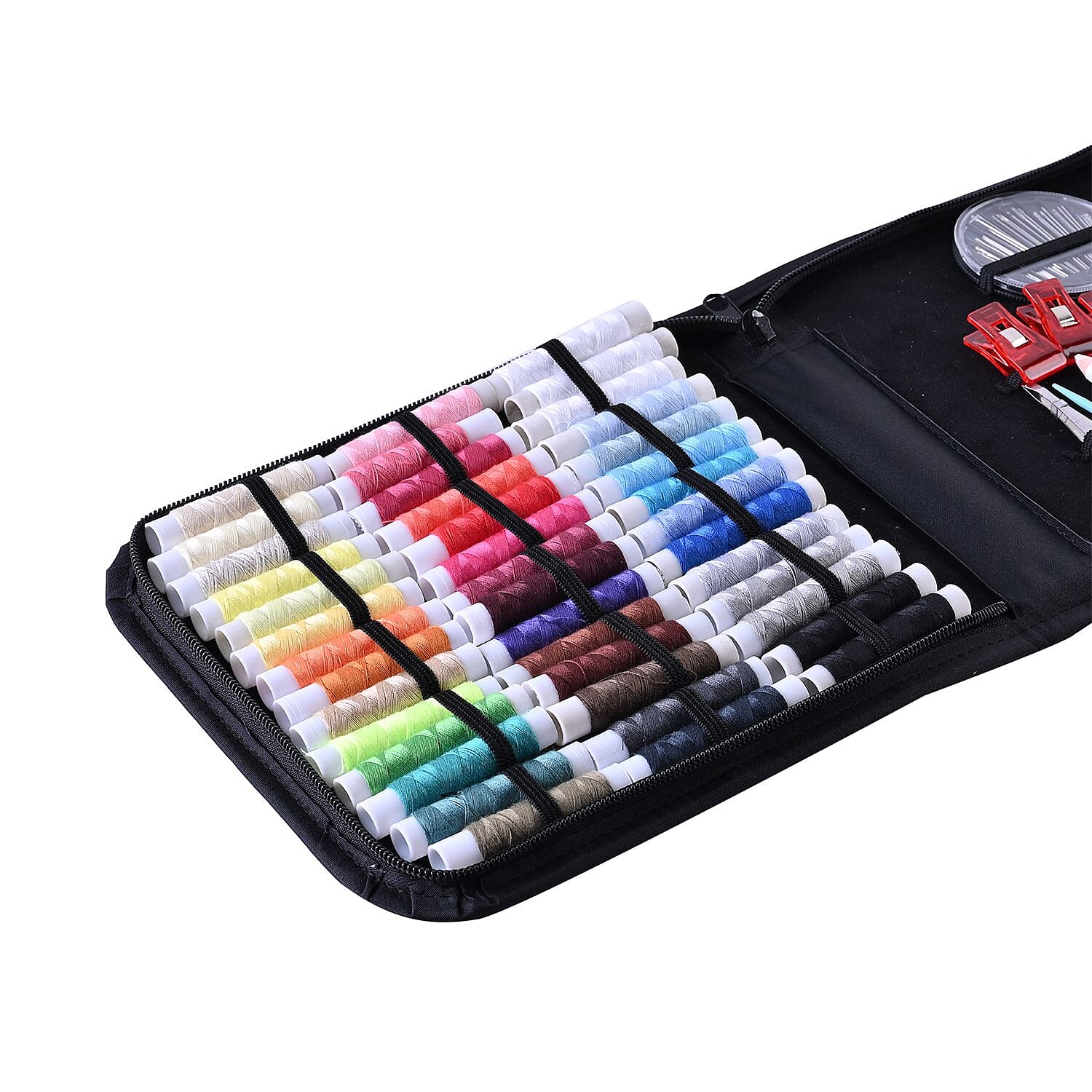 Sewing Kit With Case (Incl. 40 Colour Thread, Tape Measure, Needles, Scissors and Other Accessories)  - Red & Black