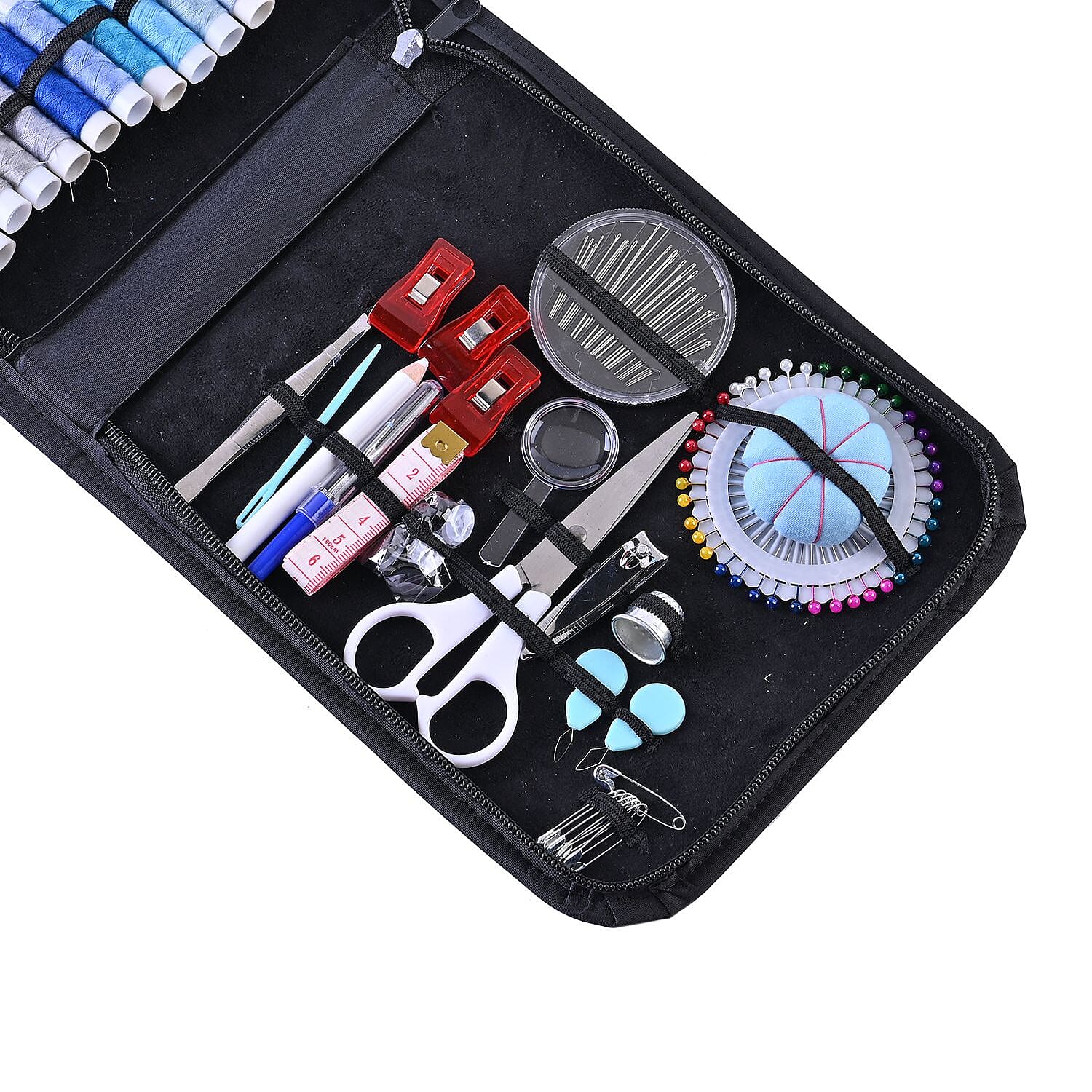 Sewing Kit With Case (Incl. 40 Colour Thread, Tape Measure, Needles, Scissors and Other Accessories)  - Red & Black