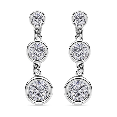 Moissanite Earring in Platinum Overlay Sterling Silver 1.55 Ct.