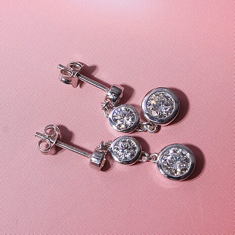 Moissanite Earring in Platinum Overlay Sterling Silver 1.55 Ct.