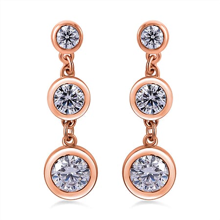 Moissanite Dangle Earrings in Vermeil Rose Gold Plated Sterling Silver 1.55 Ct