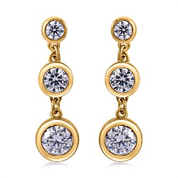 Moissanite Dangle Earrings in Vermeil Yellow Gold Plated Sterling Silver 1.55 Ct