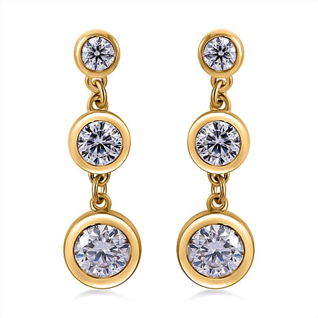 Moissanite Dangle Earrings in Vermeil Yellow Gold Plated Sterling Silver 1.55 Ct