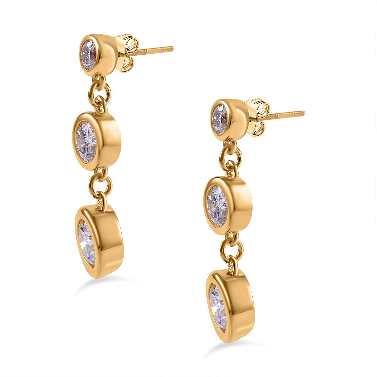 Moissanite Dangle Earrings in Vermeil Yellow Gold Plated Sterling Silver 1.55 Ct