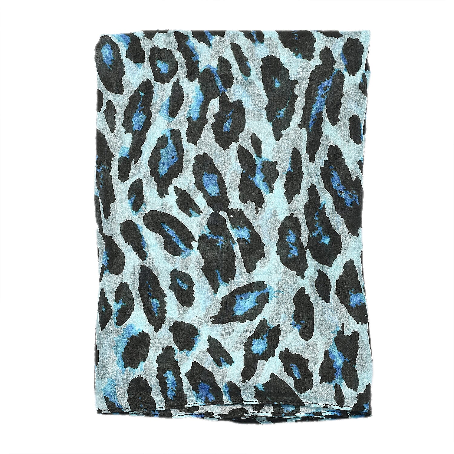 La Marey 100% Silk Leopard Printed Scarf (Size 175x50 cm) - Blue - Black