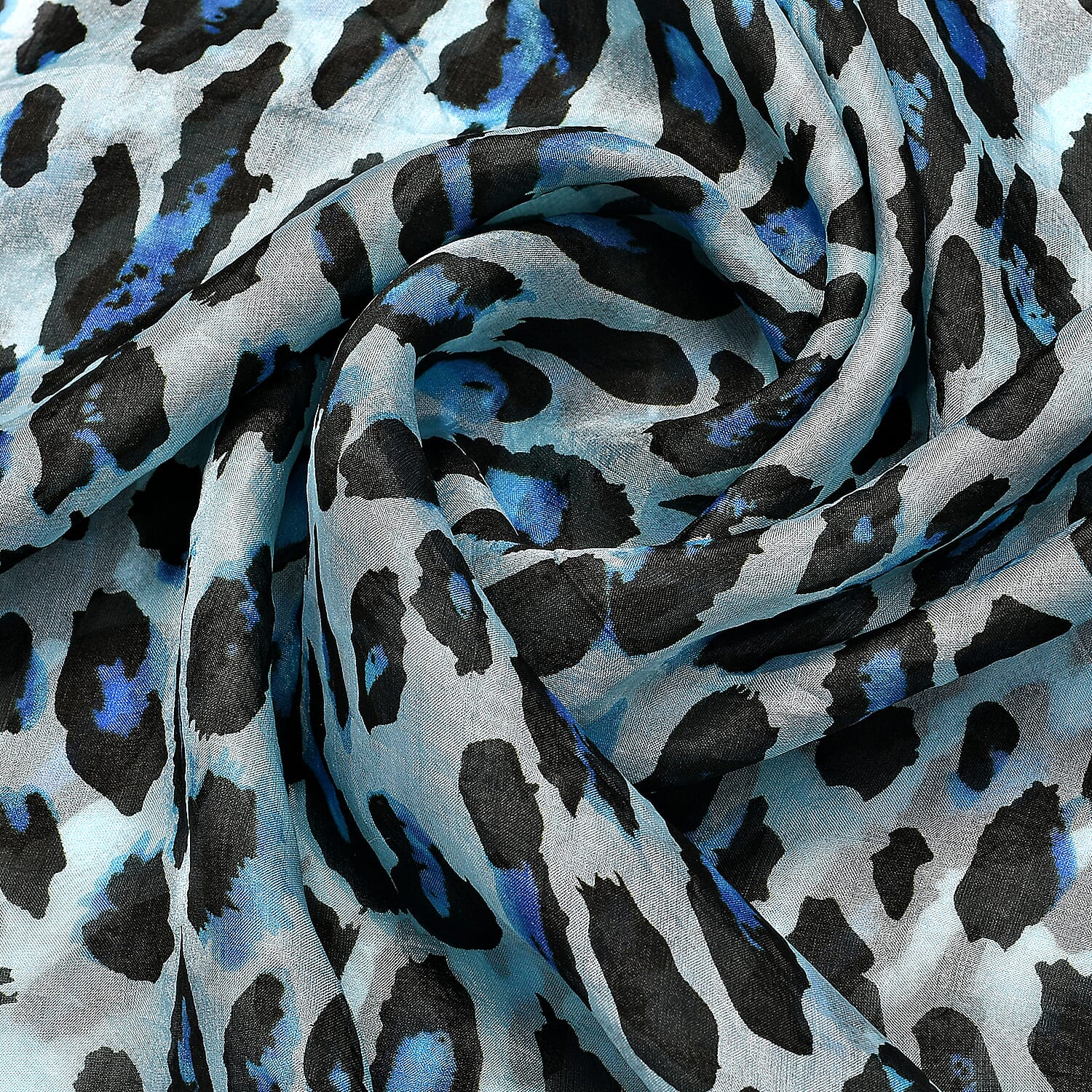 La Marey 100% Silk Leopard Printed Scarf (Size 175x50 cm) - Blue - Black