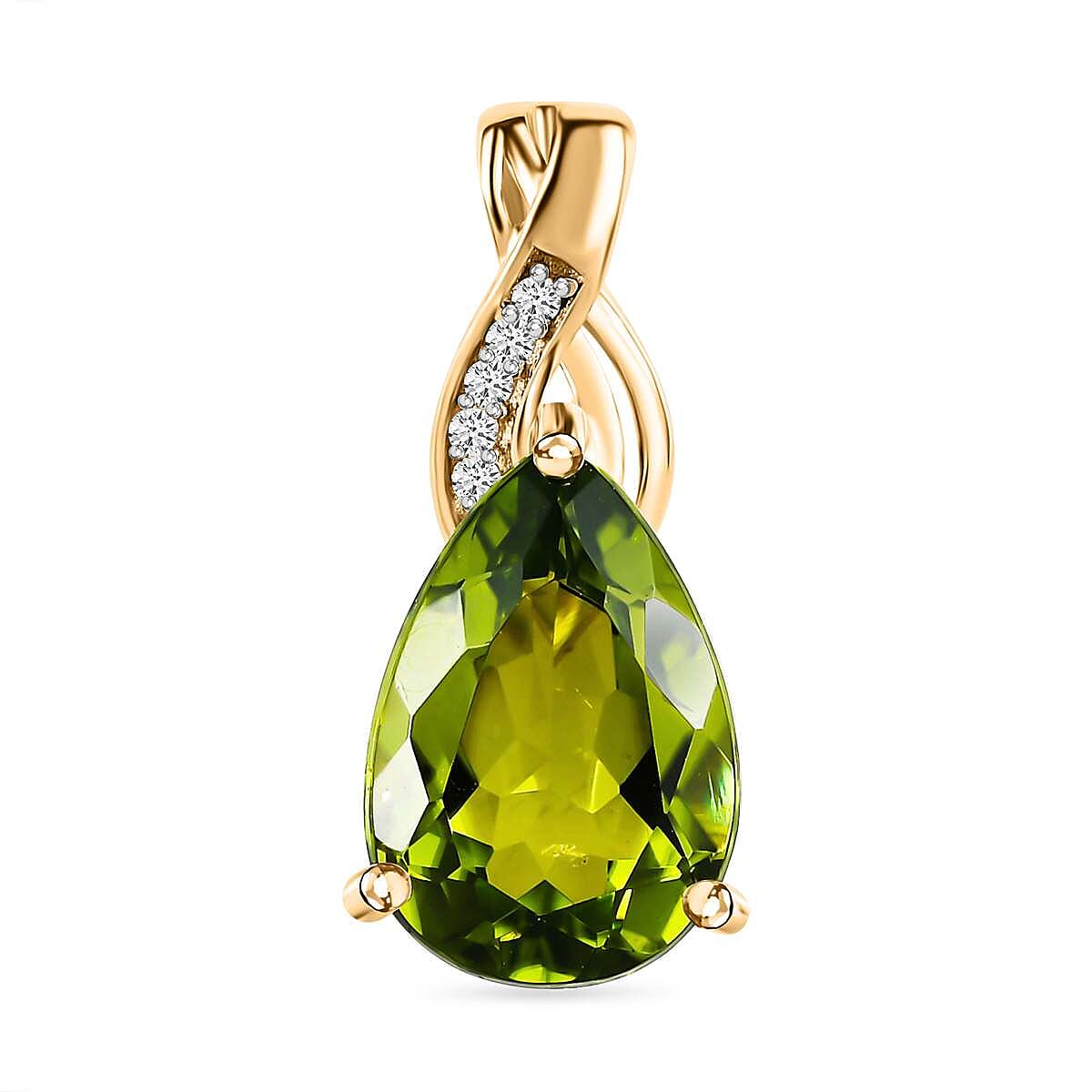9K Yellow Gold Arizona Peridot and Moissanite Pendant 3.12 Ct.