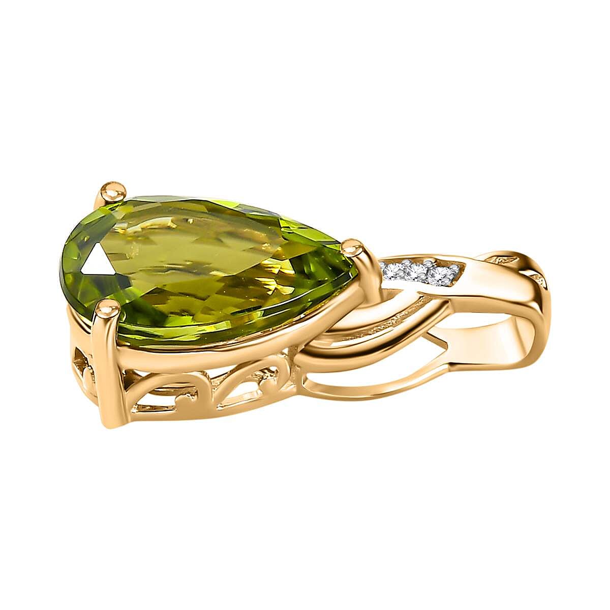 9K Yellow Gold Arizona Peridot and Moissanite Pendant 3.12 Ct.