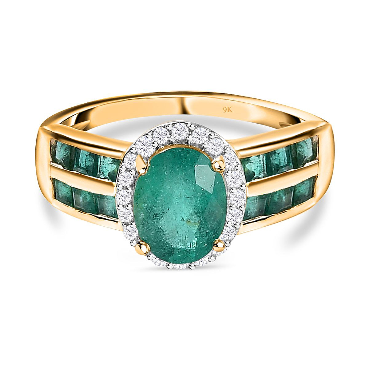 Gemfields AAA Emerald 9K Yellow Gold and Diamond Ring 1.82 Ct.