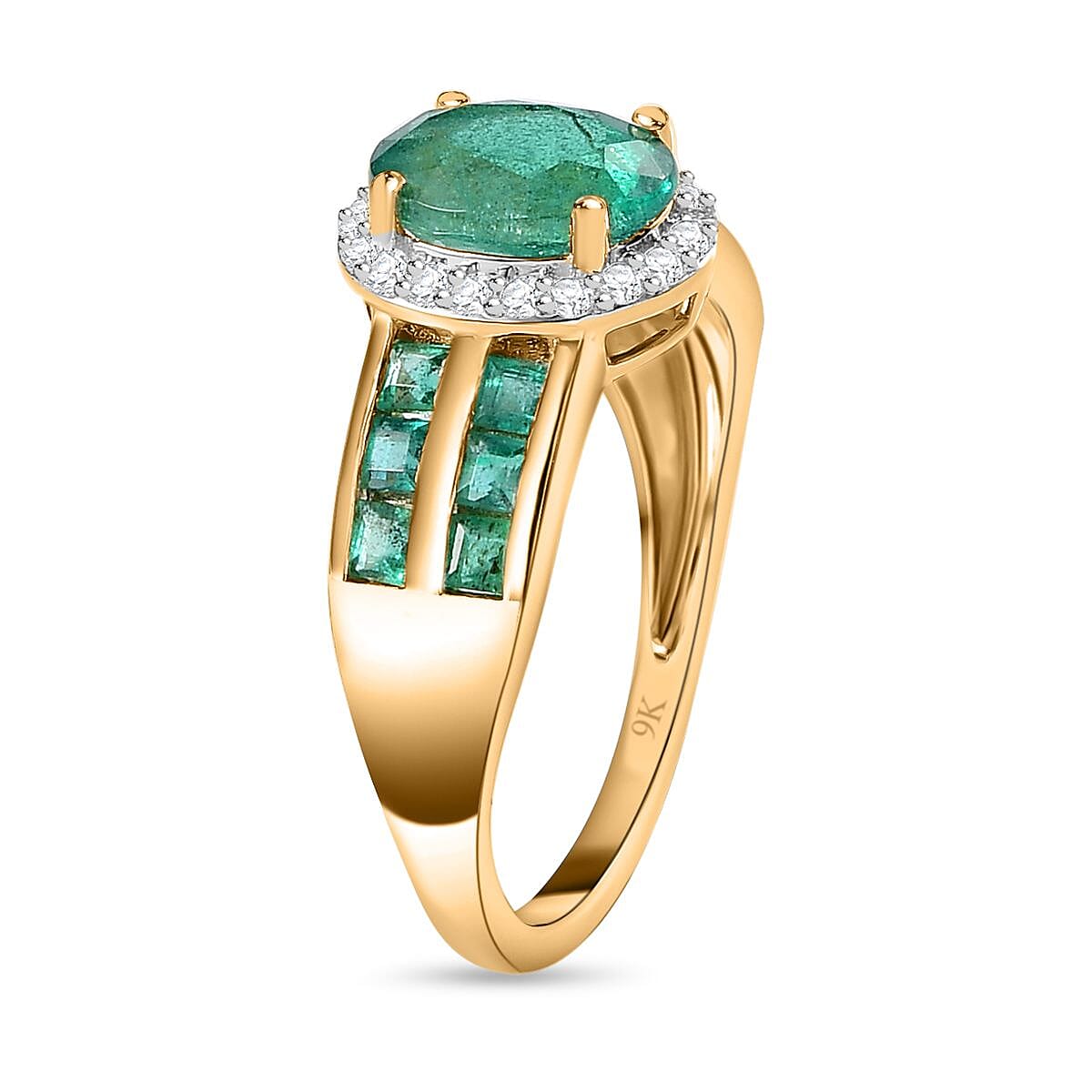 Gemfields AAA Emerald 9K Yellow Gold and Diamond Ring 1.82 Ct.