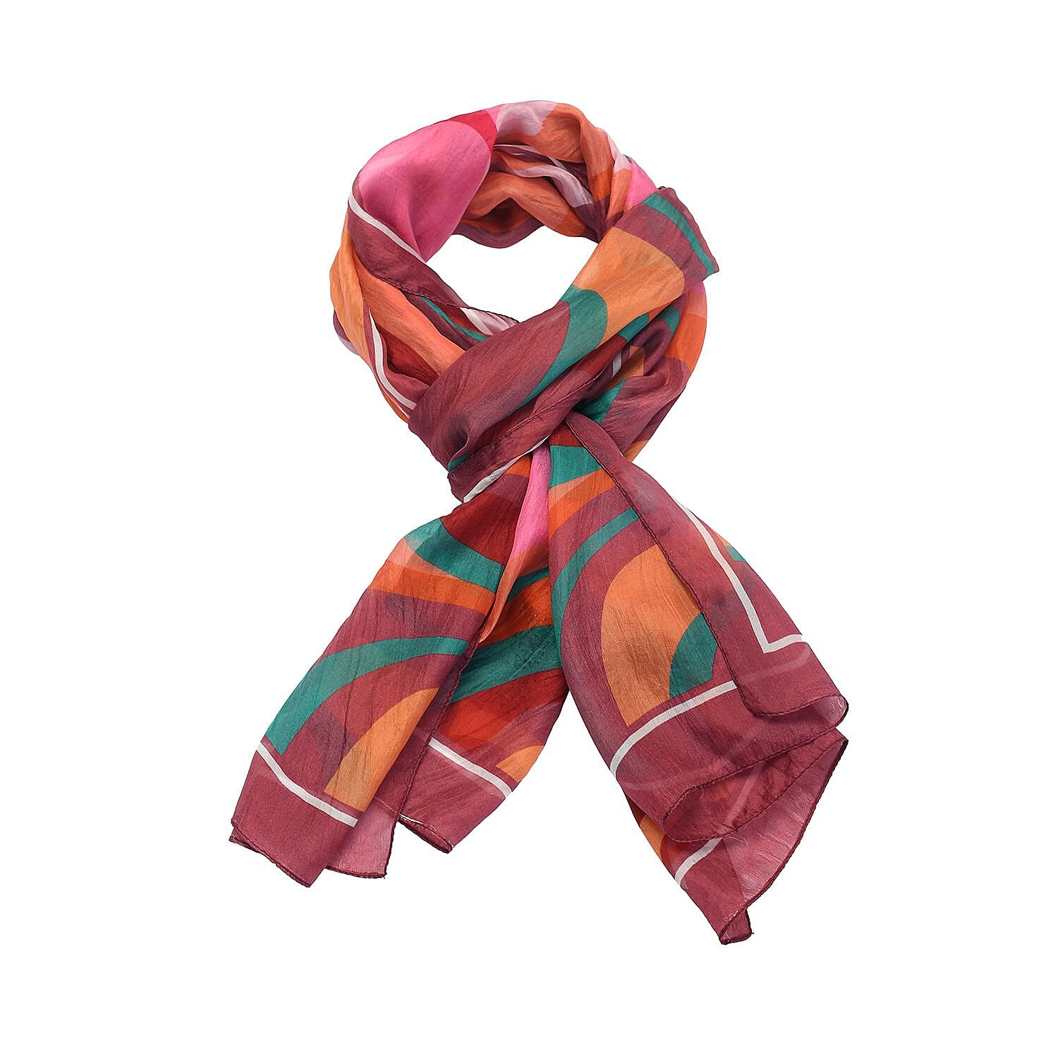 LA-MAREY 100% Silk Abstract Pattern Printed Scarf (Size-180x50cm) - Orange - Multi