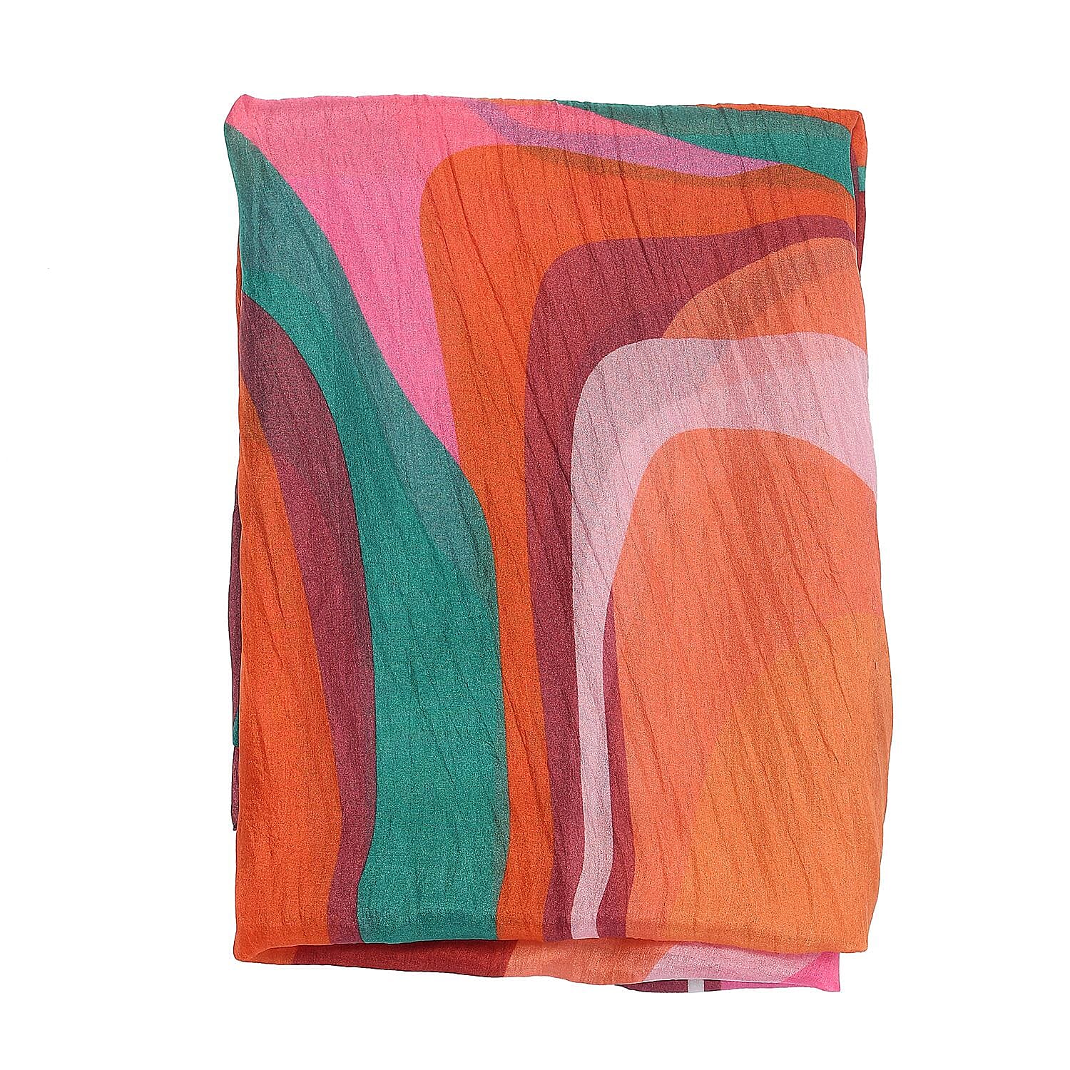 LA-MAREY 100% Silk Abstract Pattern Printed Scarf (Size-180x50cm) - Orange - Multi