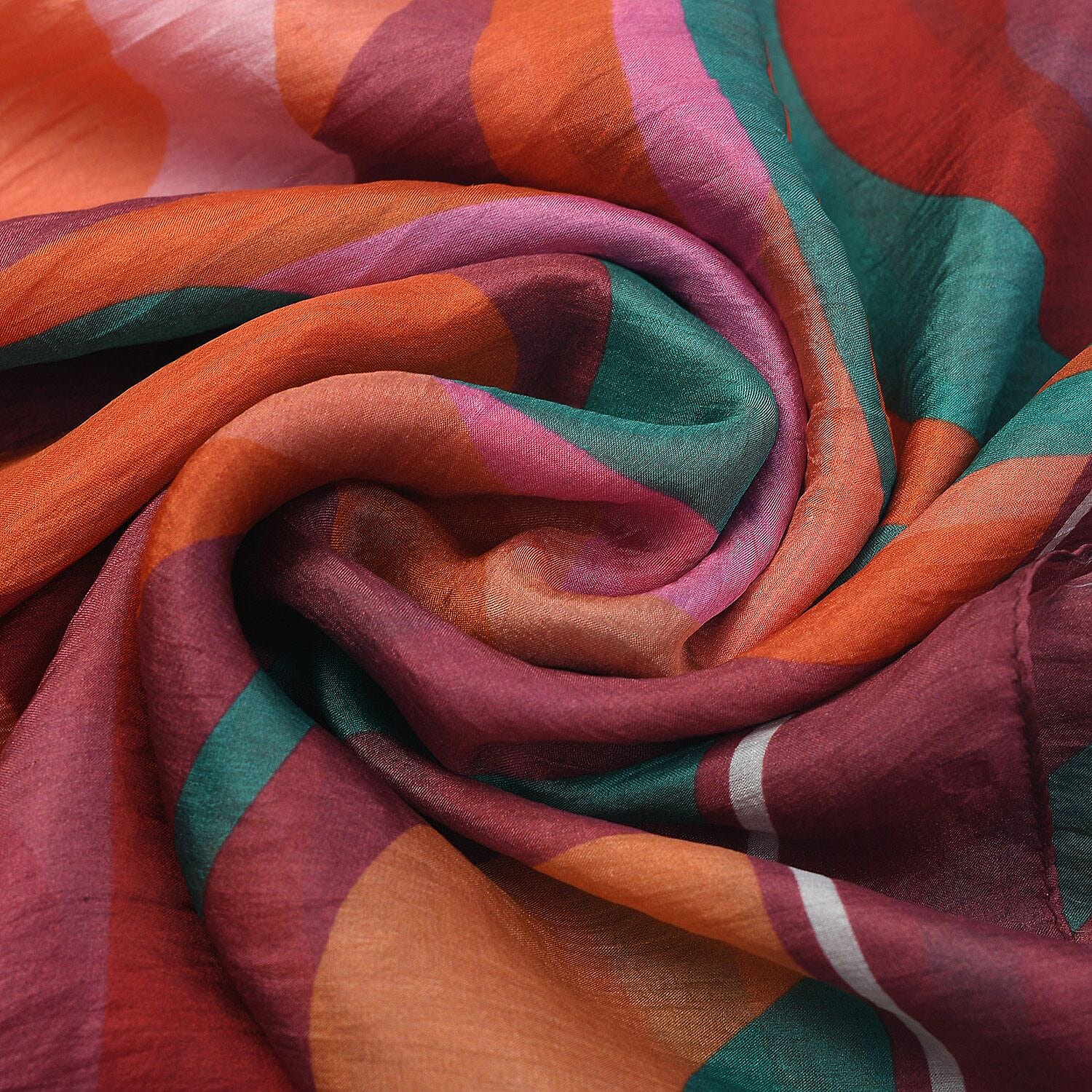 LA-MAREY 100% Silk Abstract Pattern Printed Scarf (Size-180x50cm) - Orange - Multi